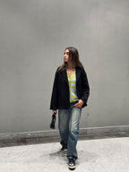 Black Belted Quilted Blazer Jacket
