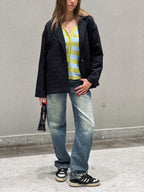 Black Belted Quilted Blazer Jacket