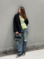 Black Belted Quilted Blazer Jacket