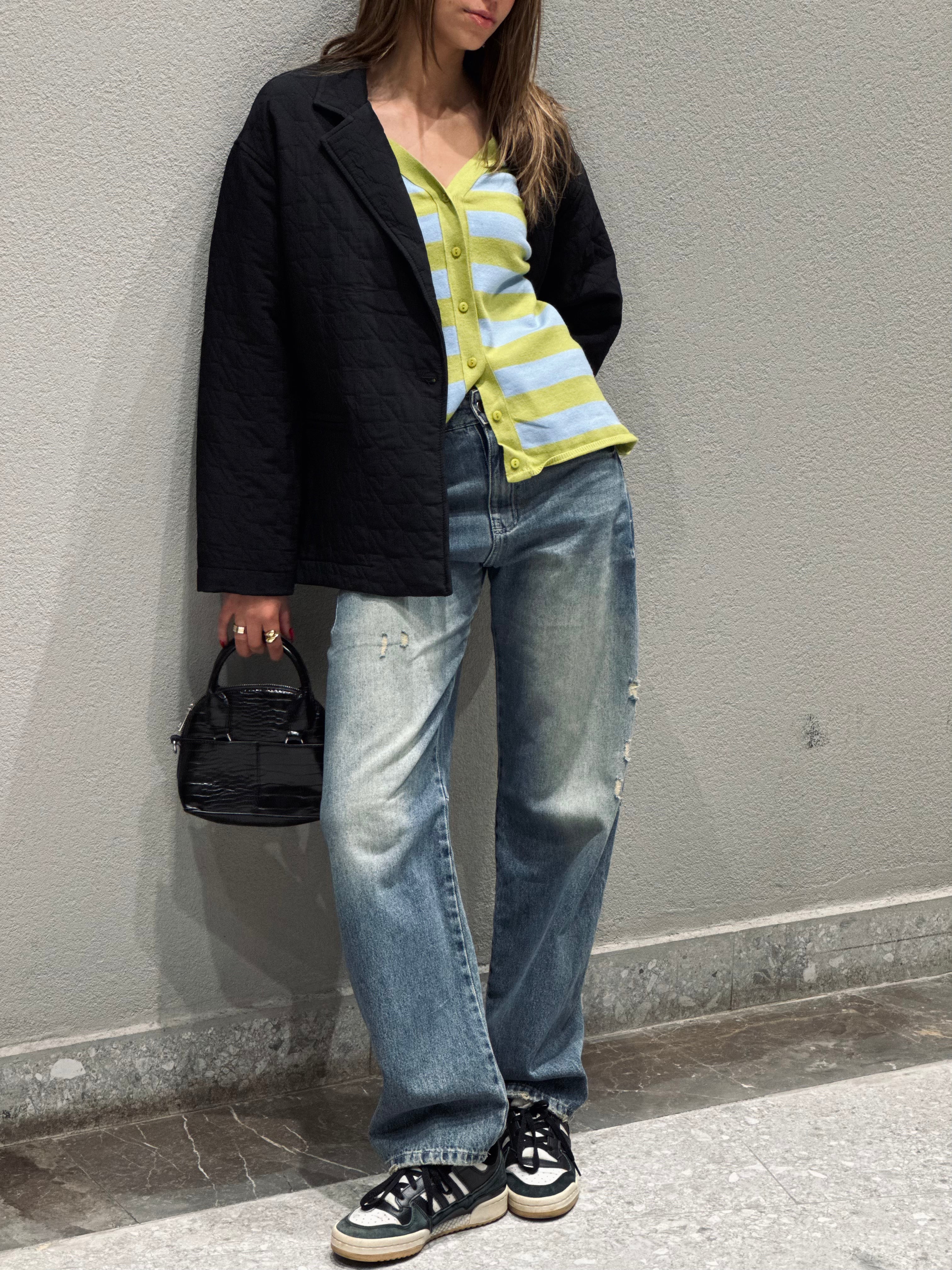 Black Belted Quilted Blazer Jacket