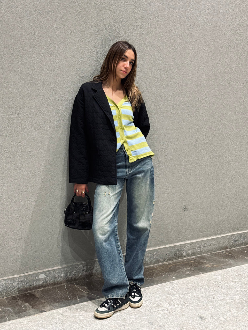 Black Belted Quilted Blazer Jacket