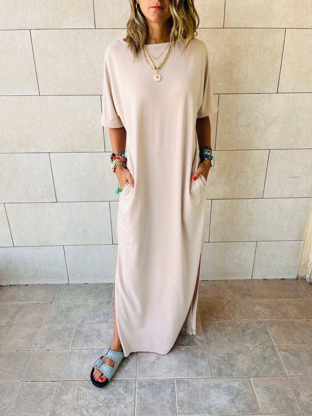 Beige Fall Dayz Maxi T-Shirt Dress