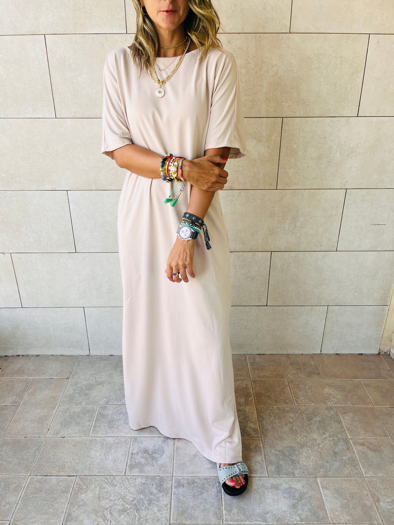 Beige Fall Dayz Maxi T-Shirt Dress