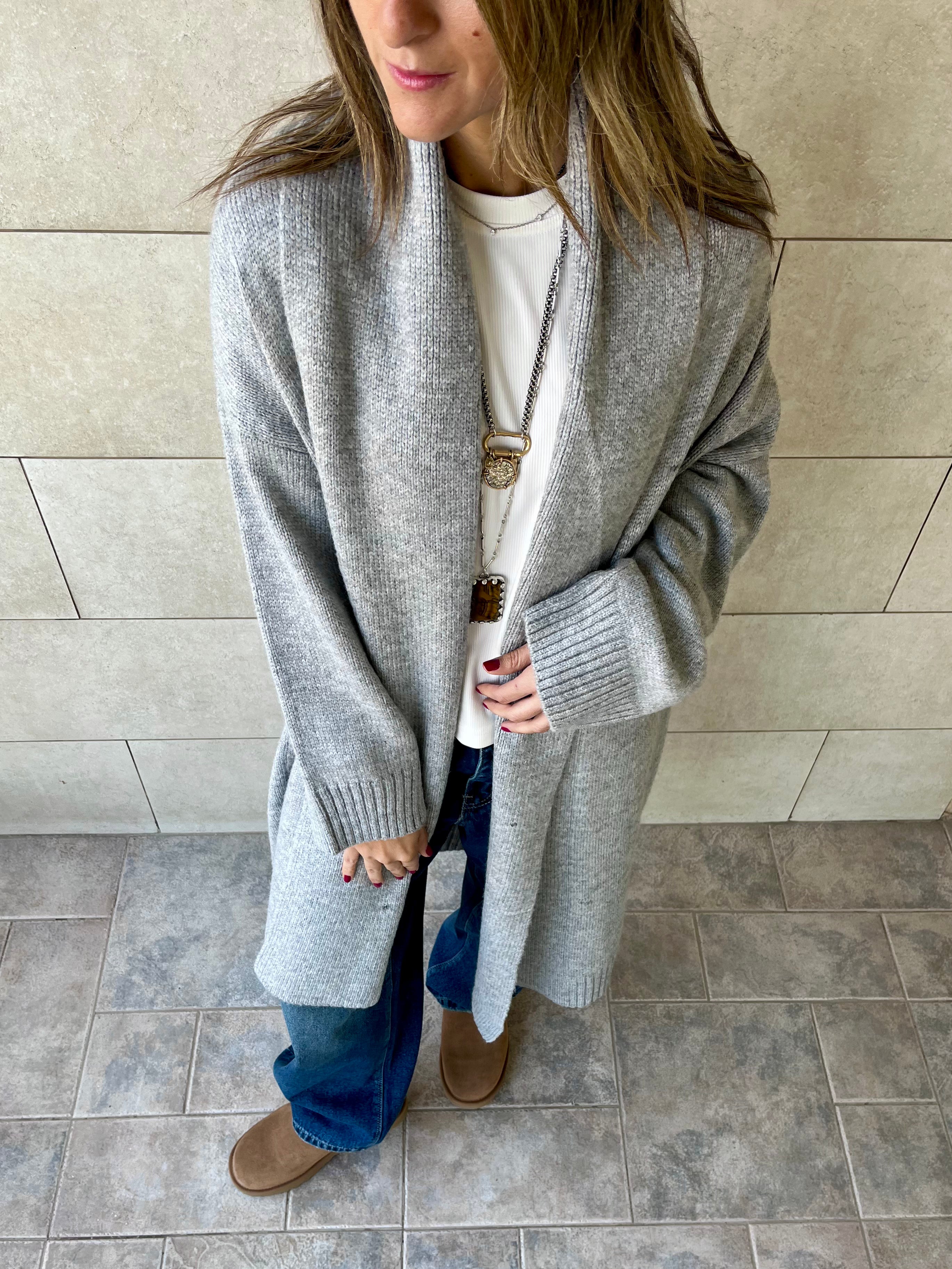 Grey Knitted Chilly Maxi Cardigan