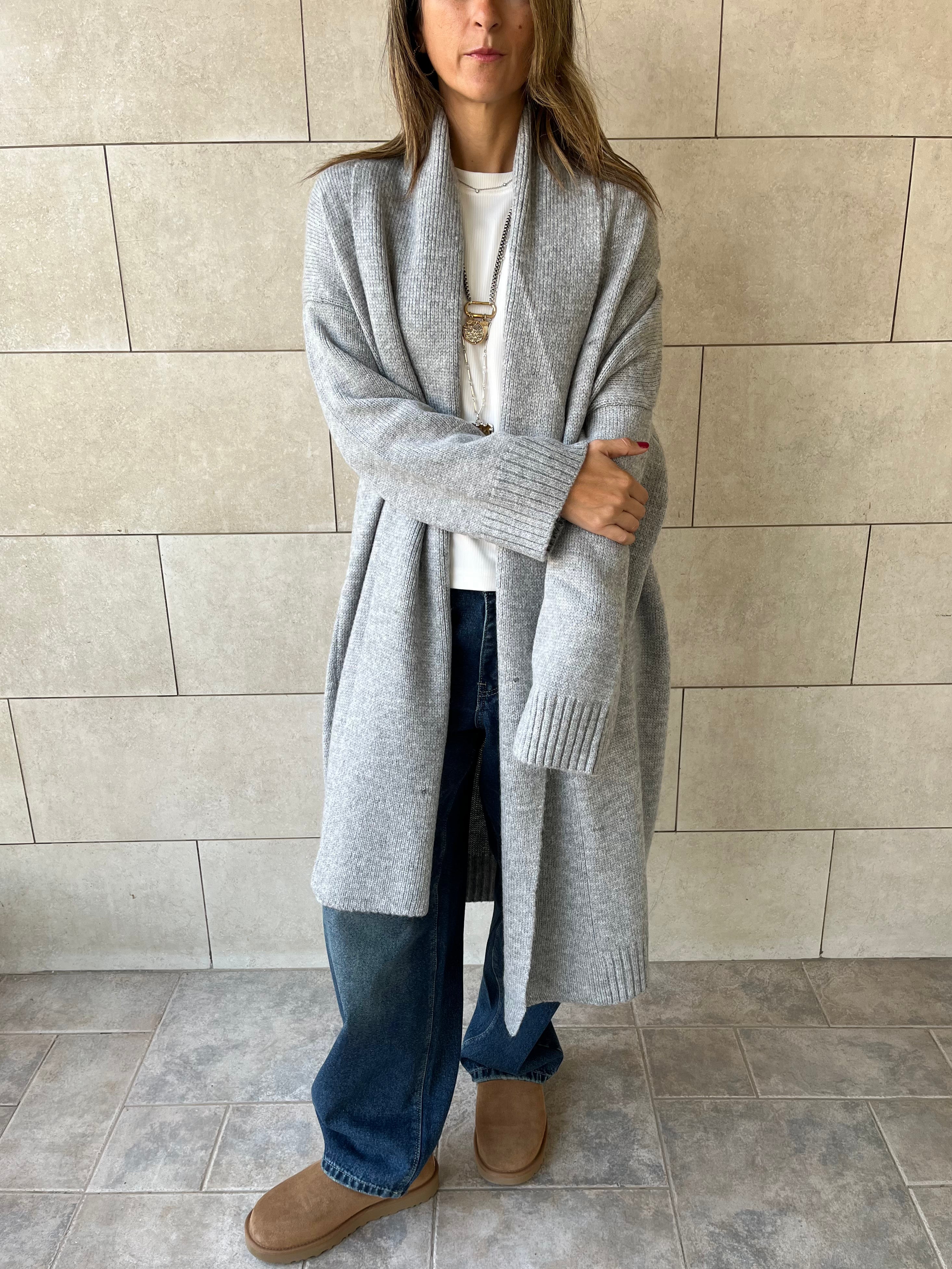 Grey Knitted Chilly Maxi Cardigan