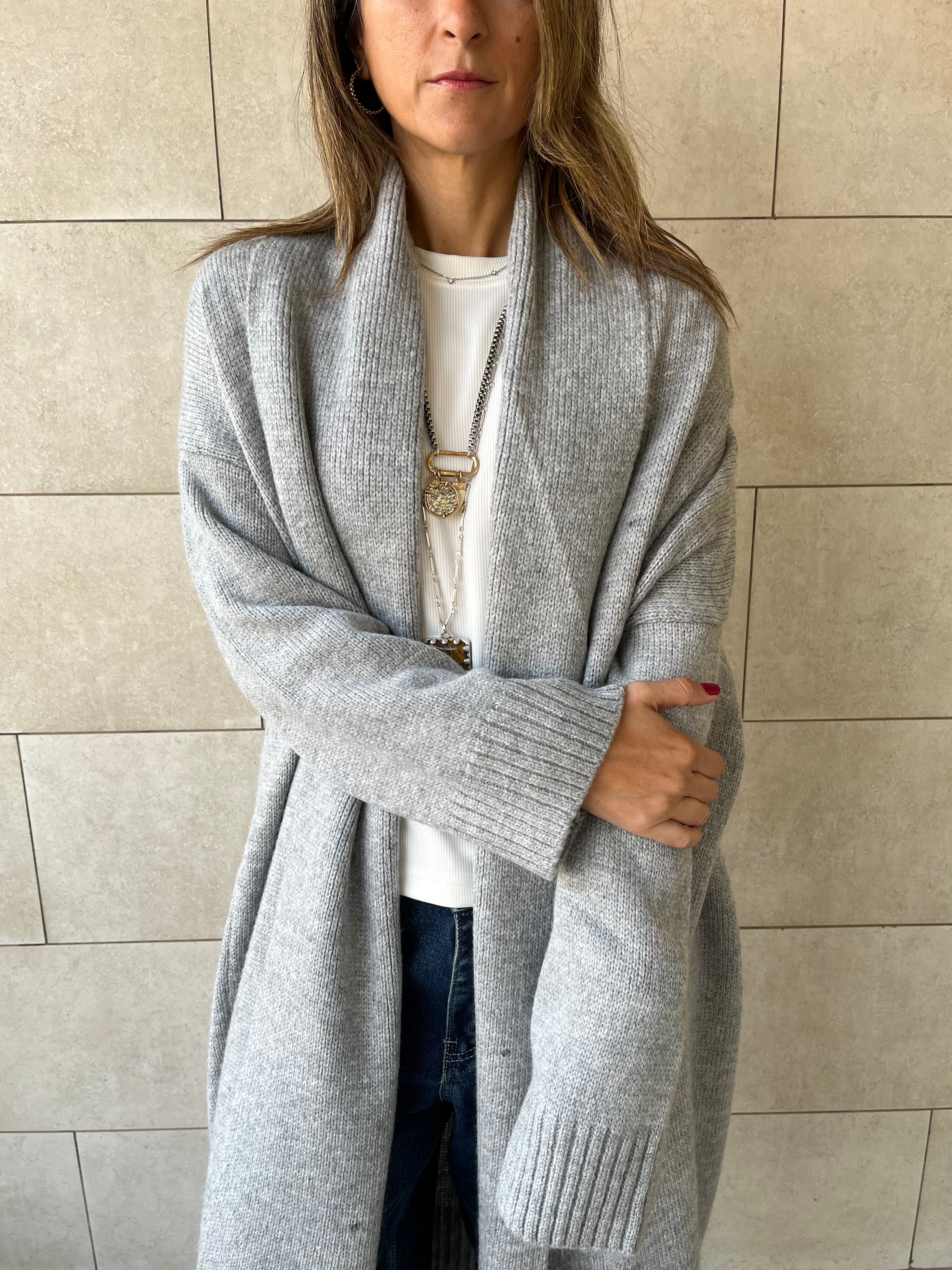 Grey Knitted Chilly Maxi Cardigan