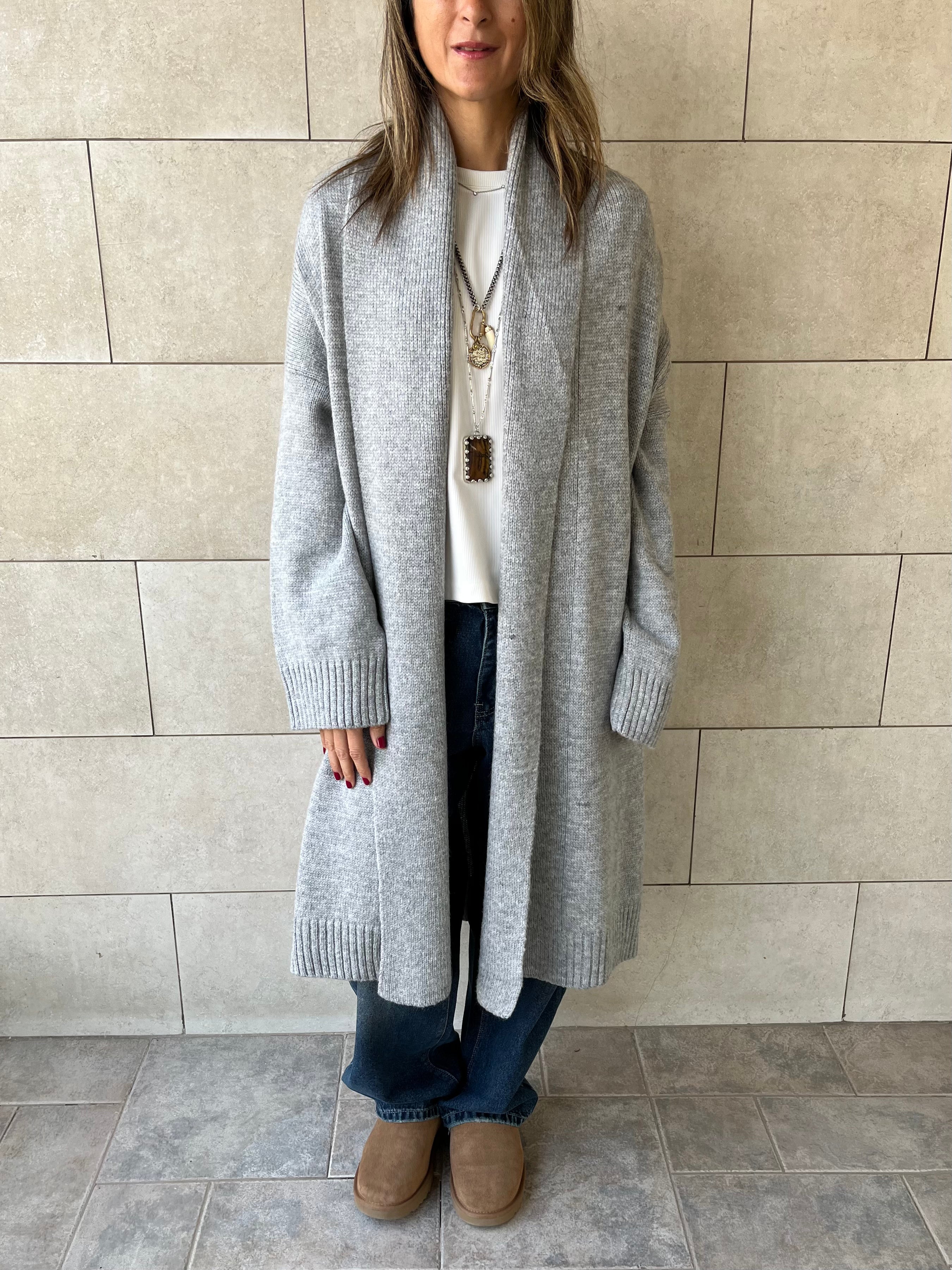 Grey Knitted Chilly Maxi Cardigan
