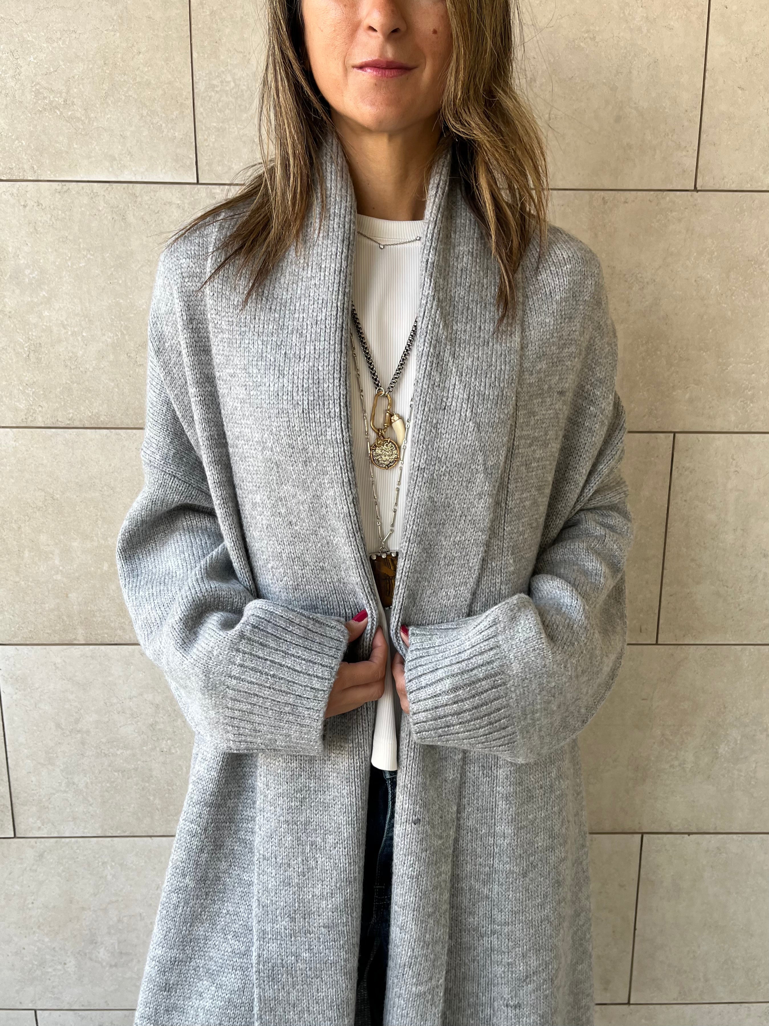 Grey Knitted Chilly Maxi Cardigan