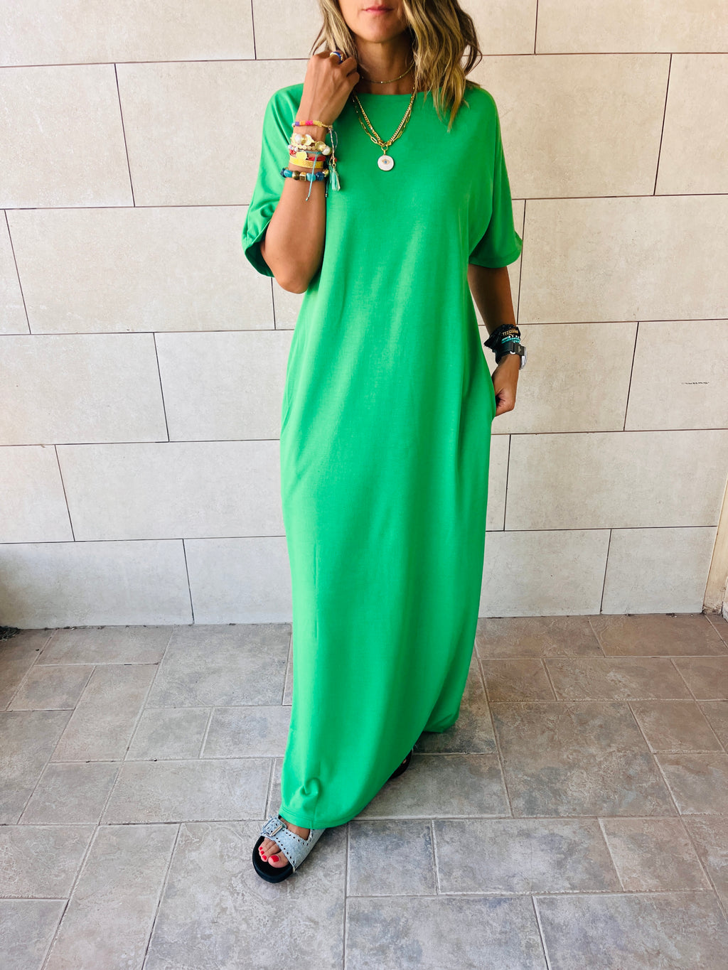 Green Fall Dayz Maxi T-Shirt Dress