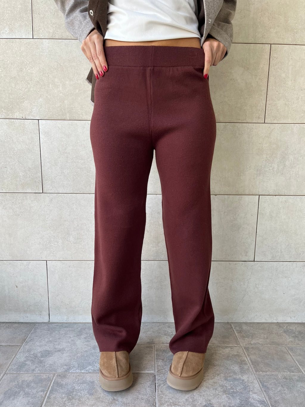 Brown Structure Straight Knit Pants