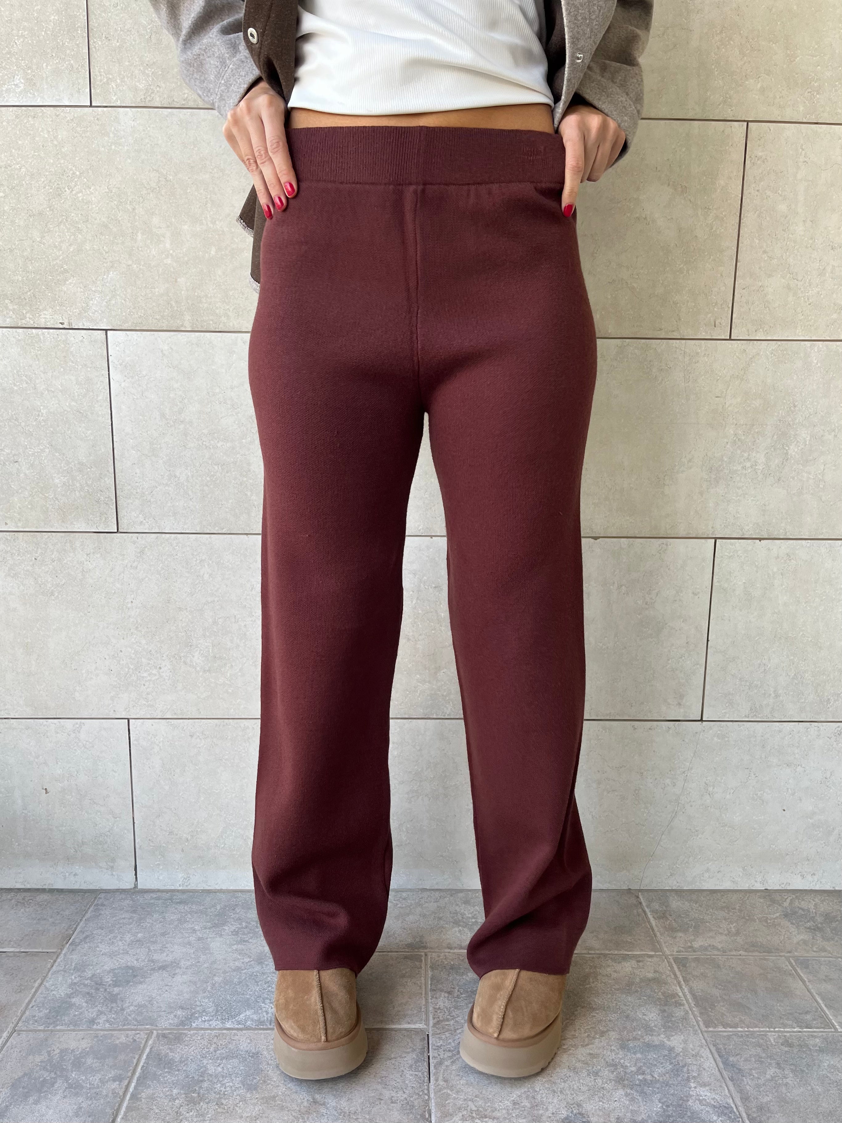 Brown Structure Straight Knit Pants