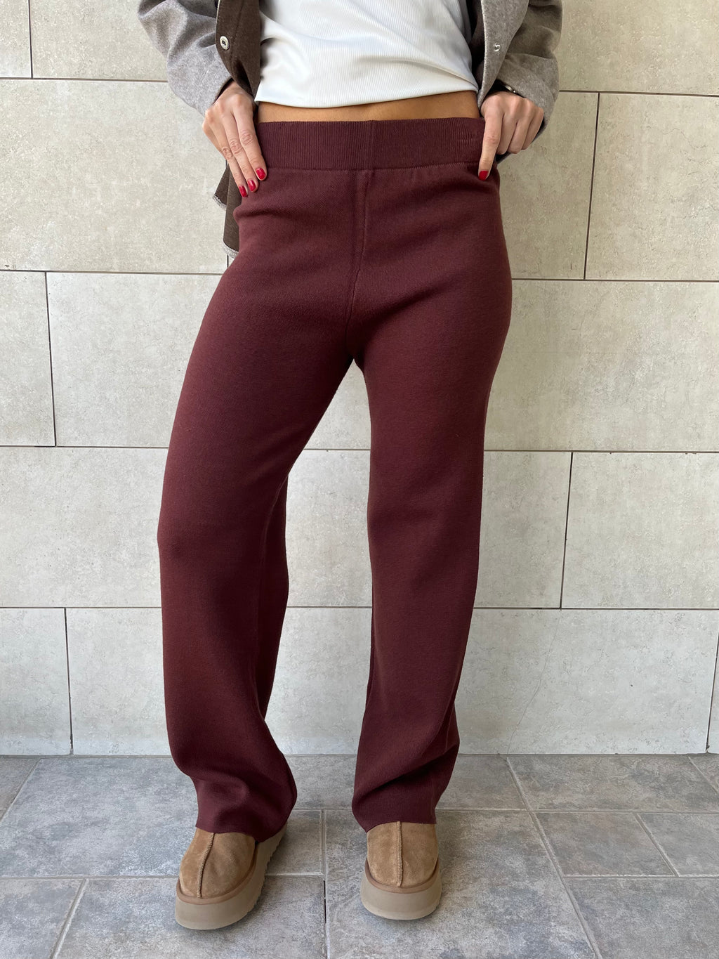 Brown Structure Straight Knit Pants