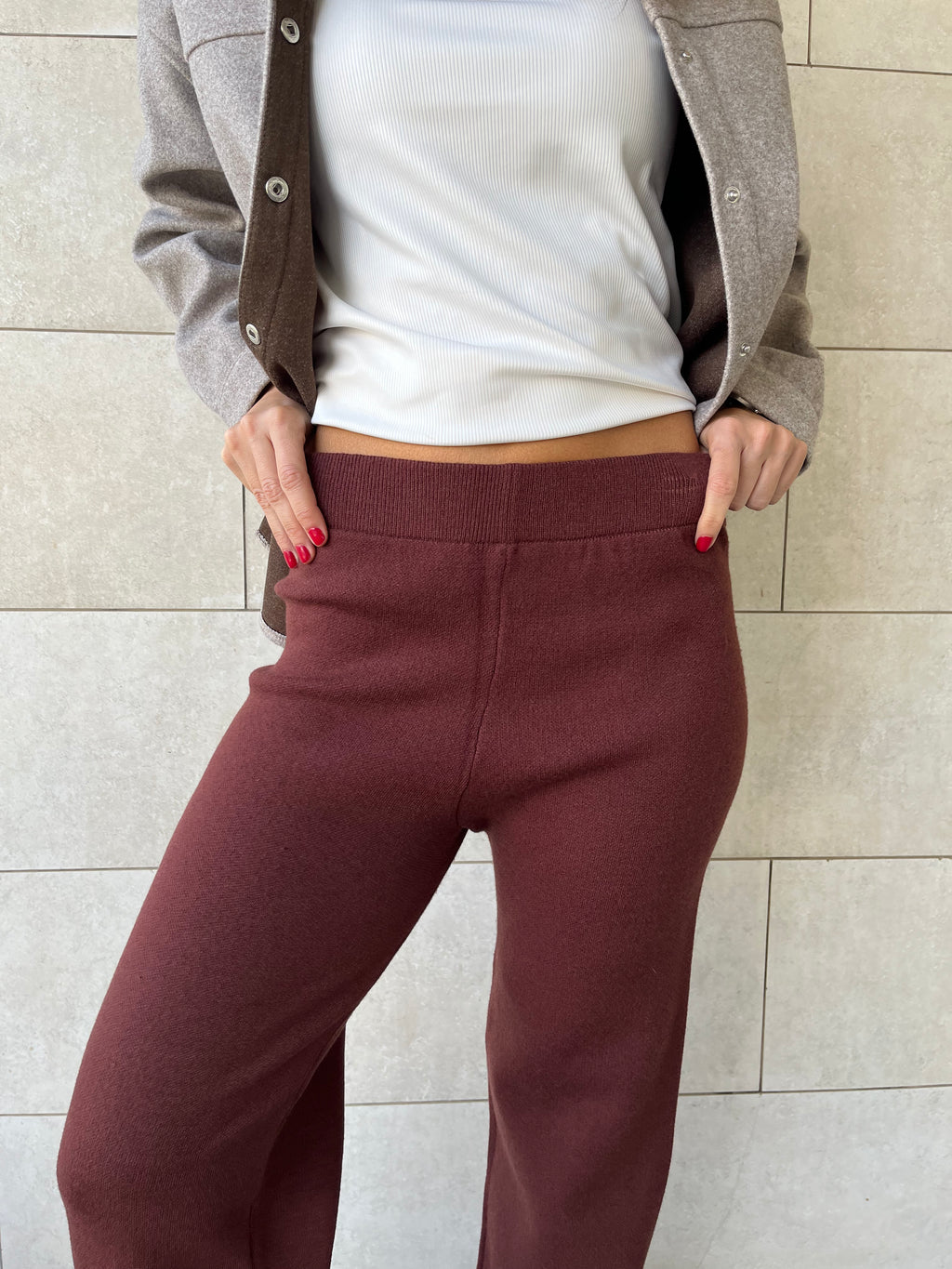 Brown Structure Straight Knit Pants