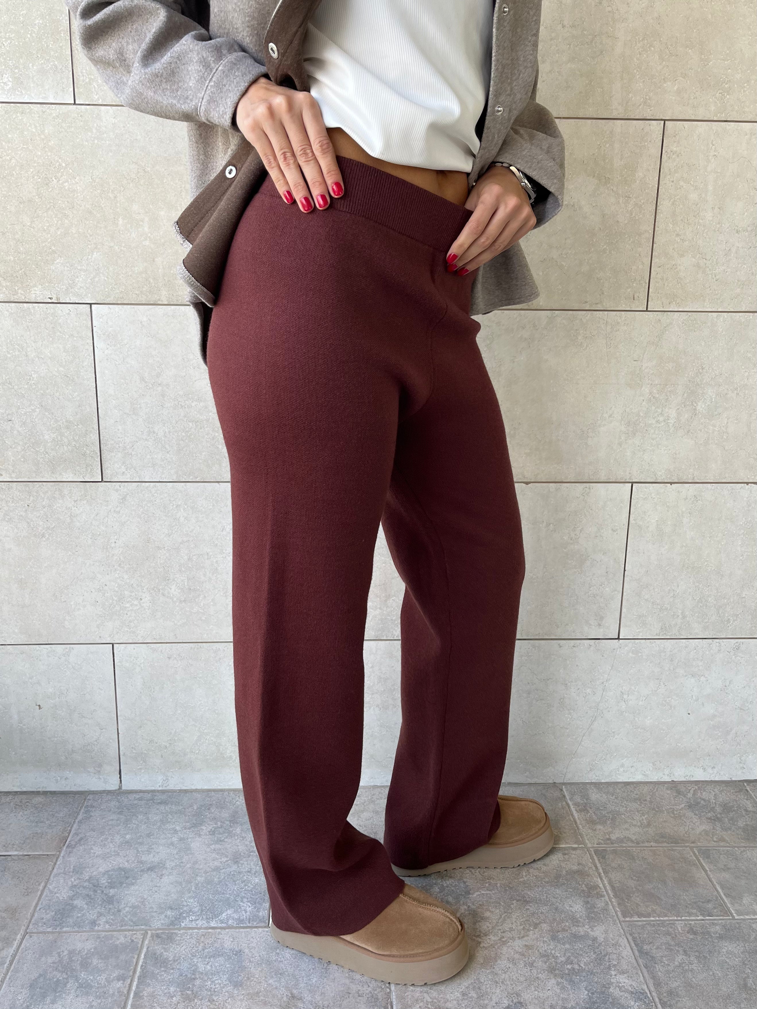 Brown Structure Straight Knit Pants