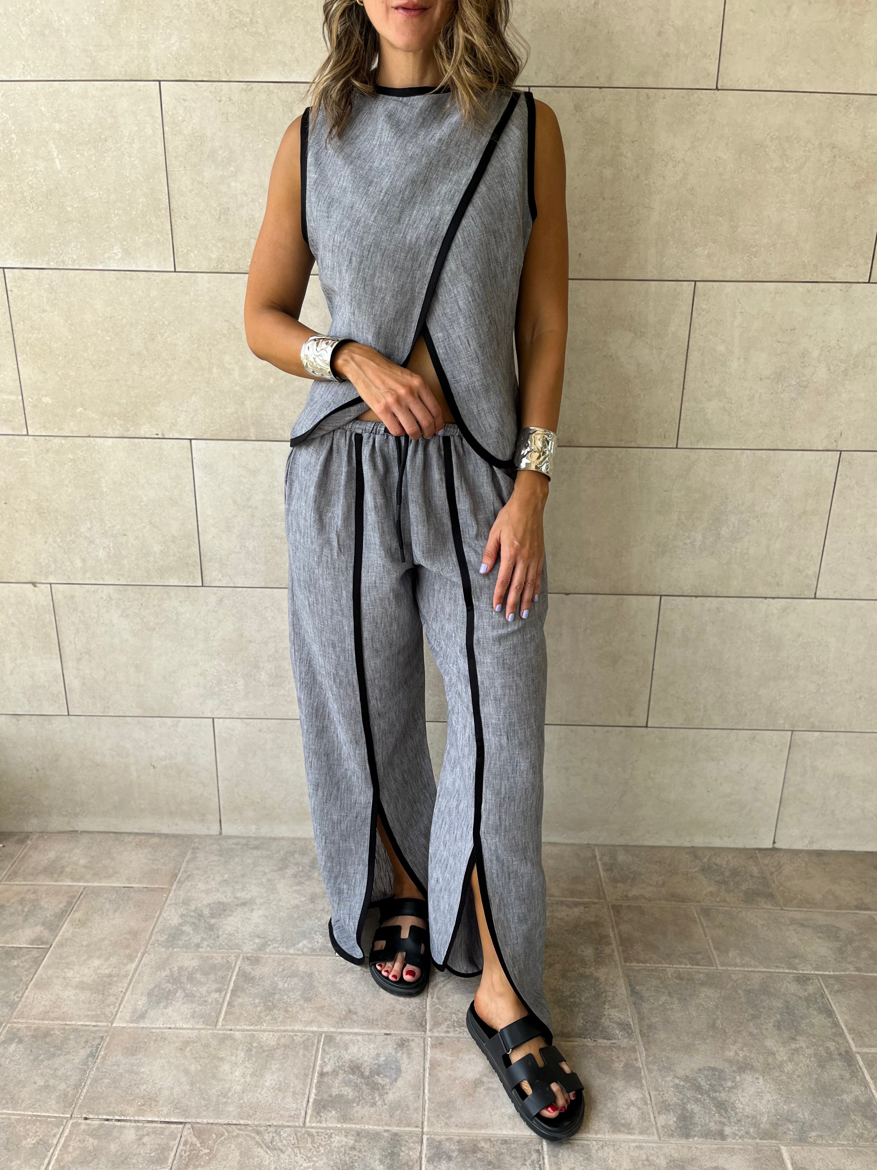 Grey Middle Line Pants