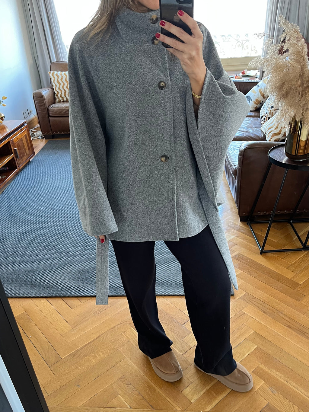 Grey Funnel Neck Cape