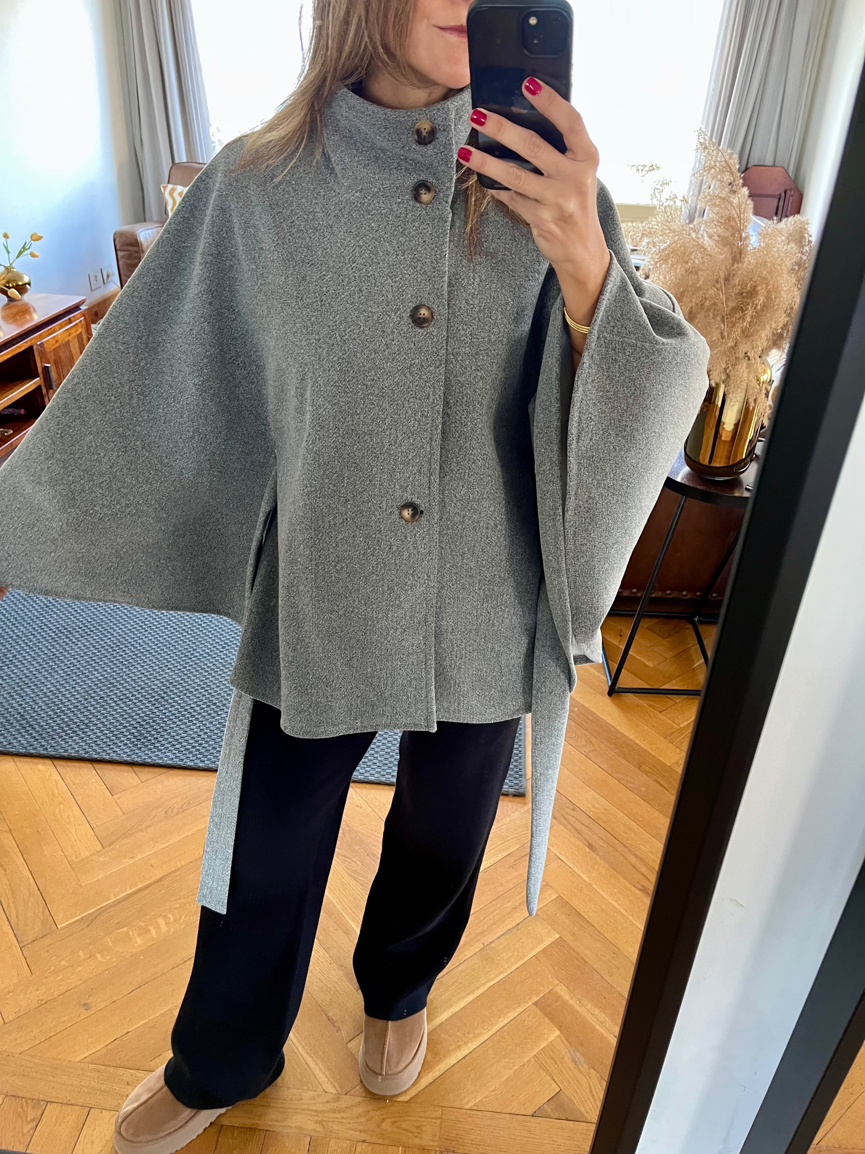 Grey Funnel Neck Cape