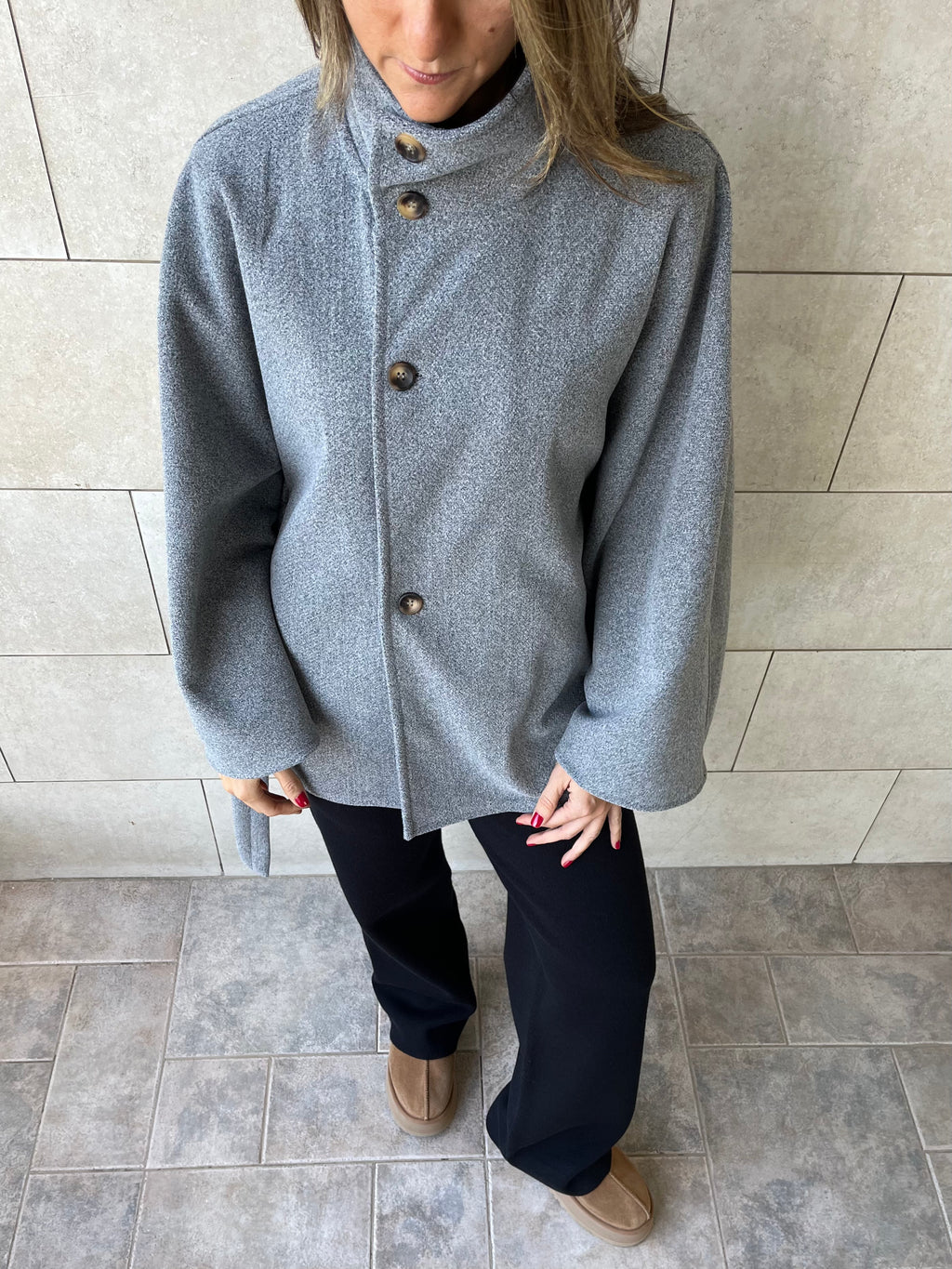 Grey Funnel Neck Cape