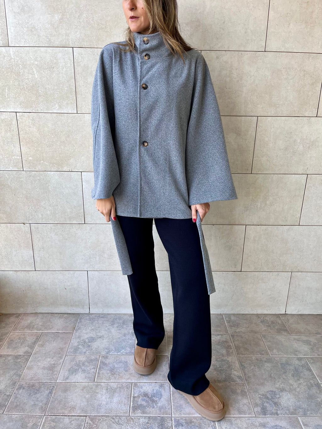 Grey Funnel Neck Cape