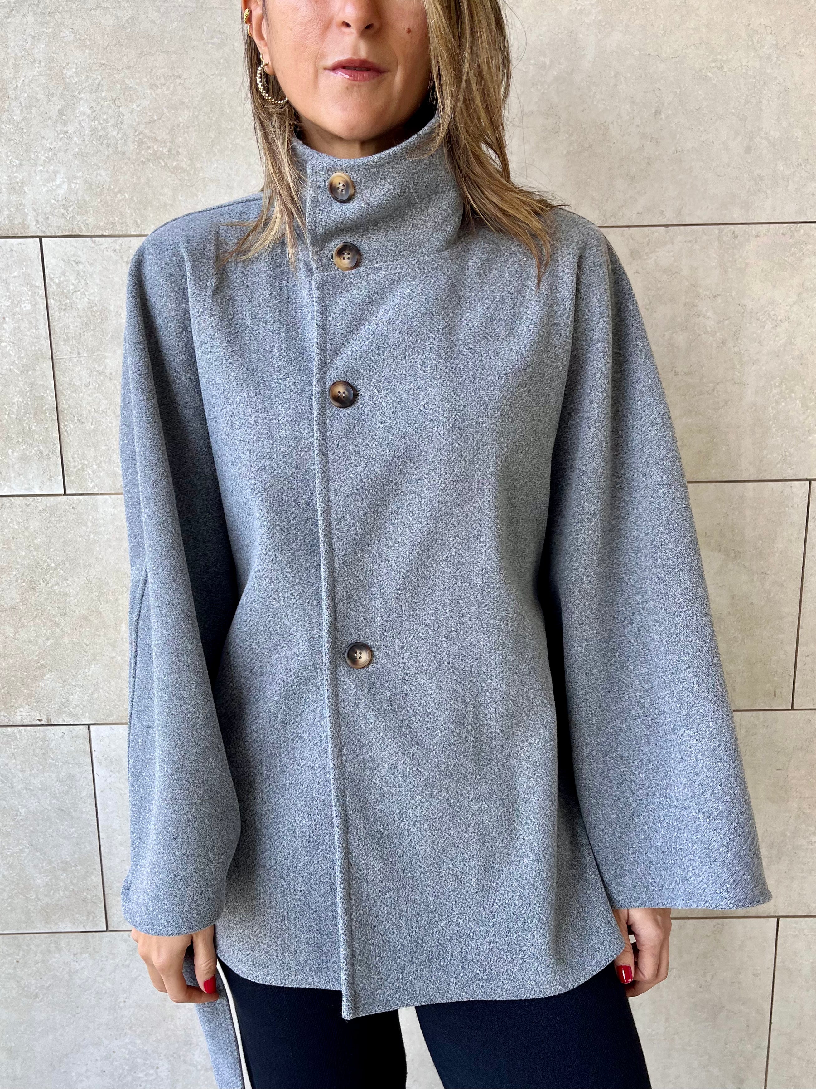 Grey Funnel Neck Cape