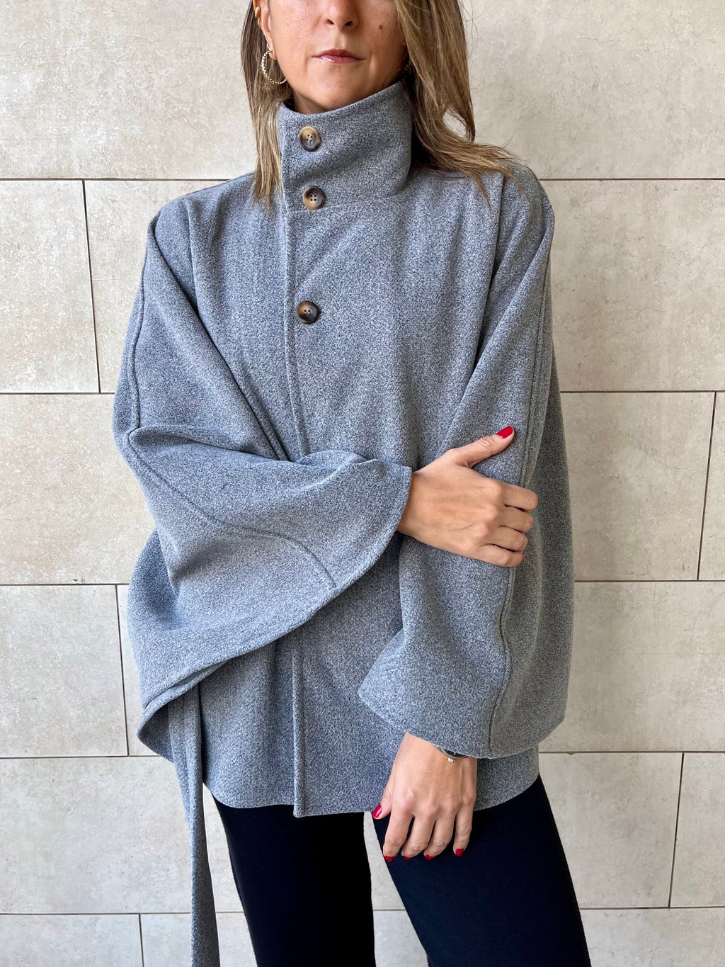 Grey Funnel Neck Cape
