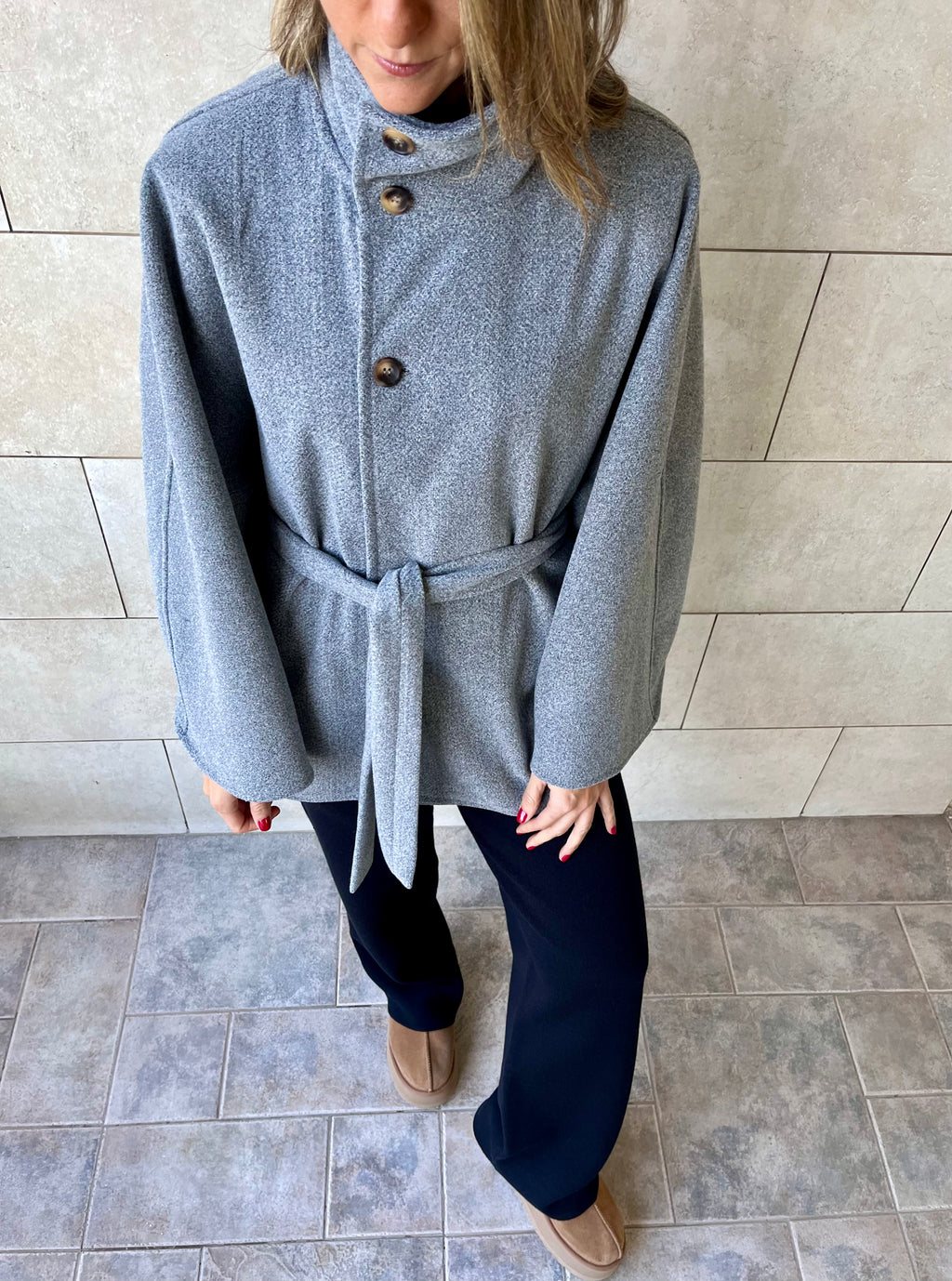 Grey Funnel Neck Cape