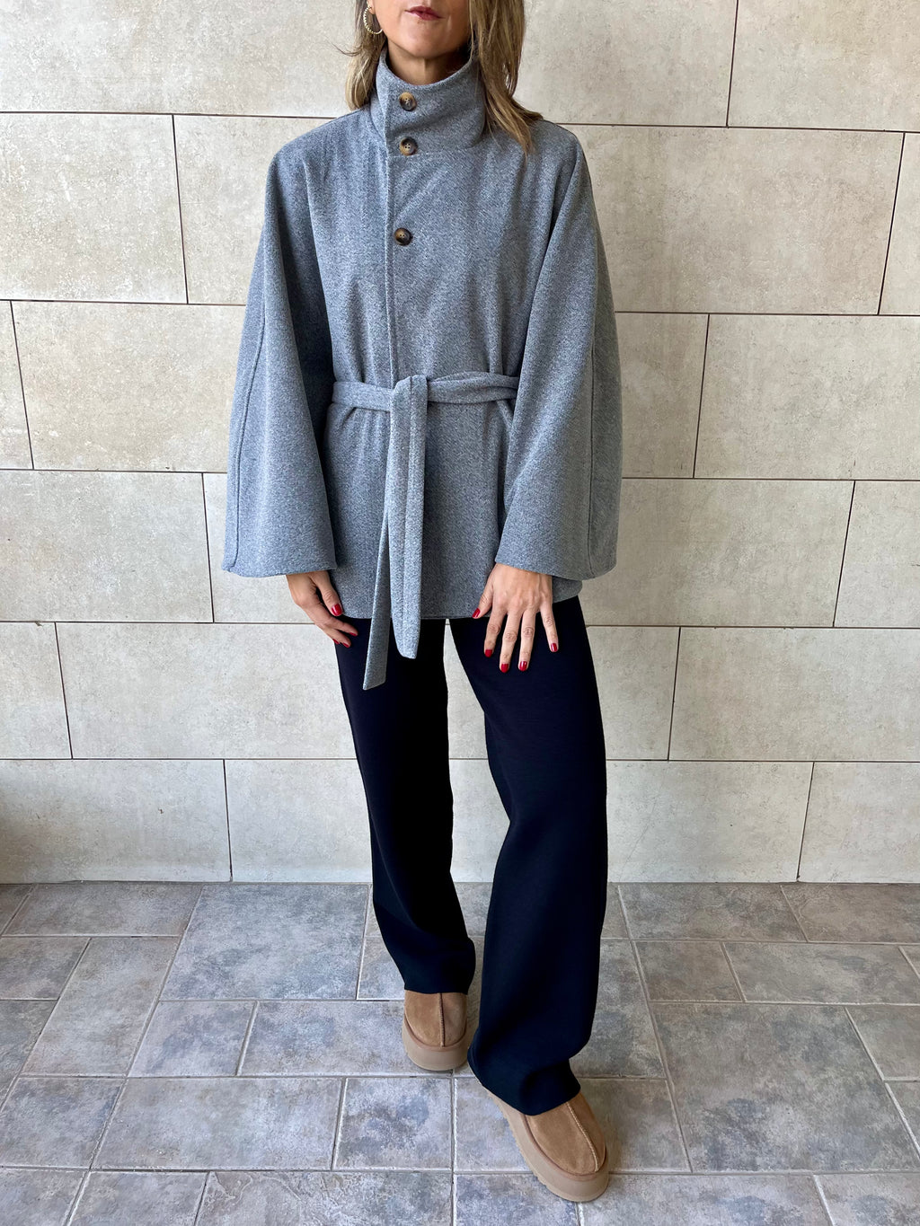 Grey Funnel Neck Cape