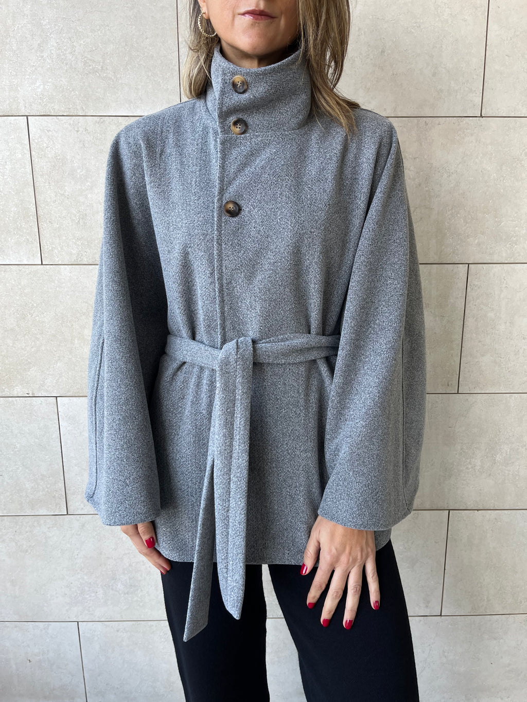 Grey Funnel Neck Cape