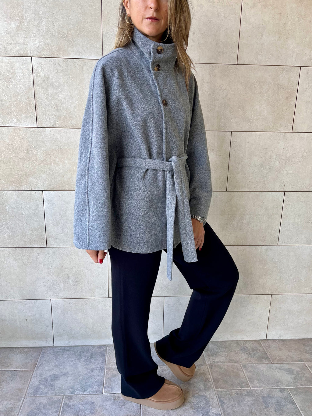 Grey Funnel Neck Cape