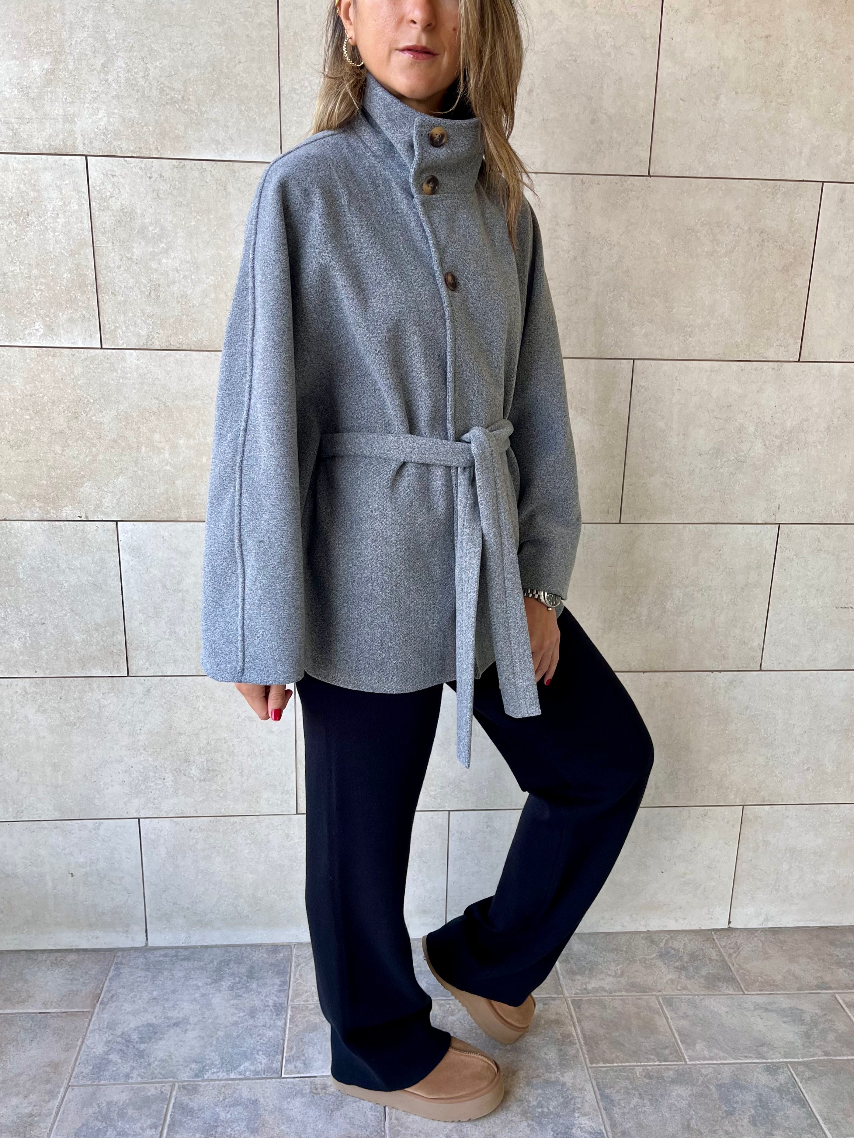 Grey Funnel Neck Cape
