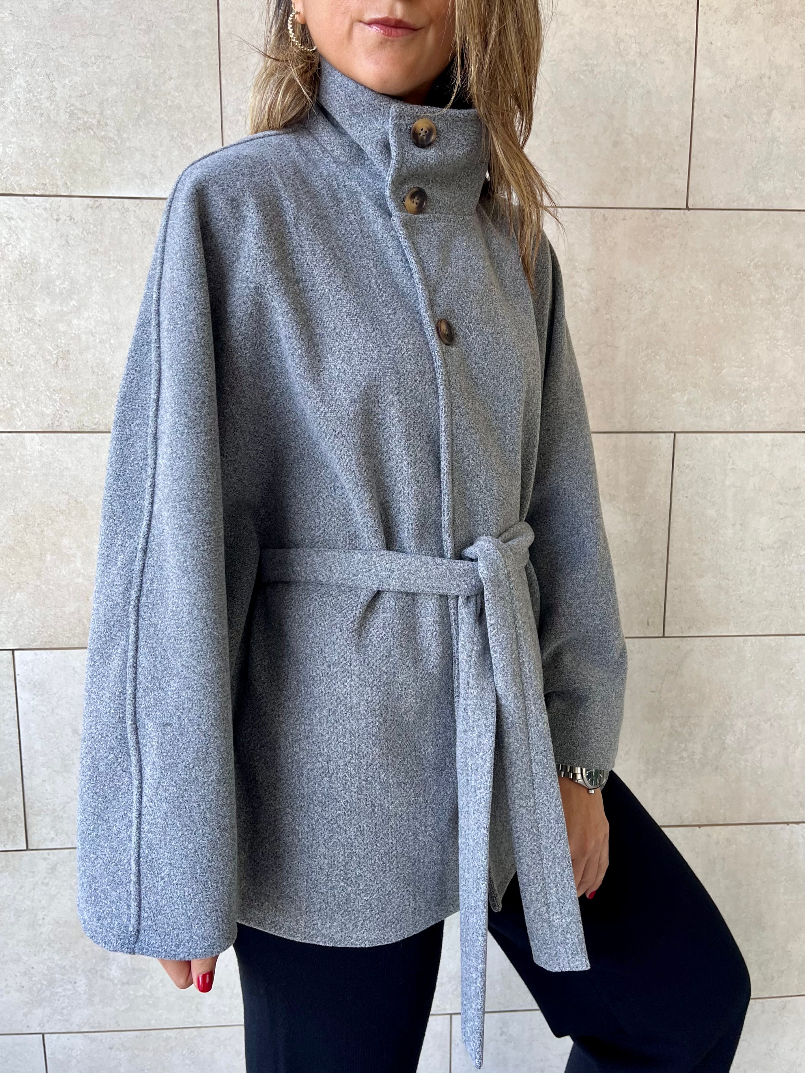 Grey Funnel Neck Cape