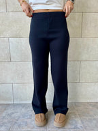 Black Structure Straight Knit Pants