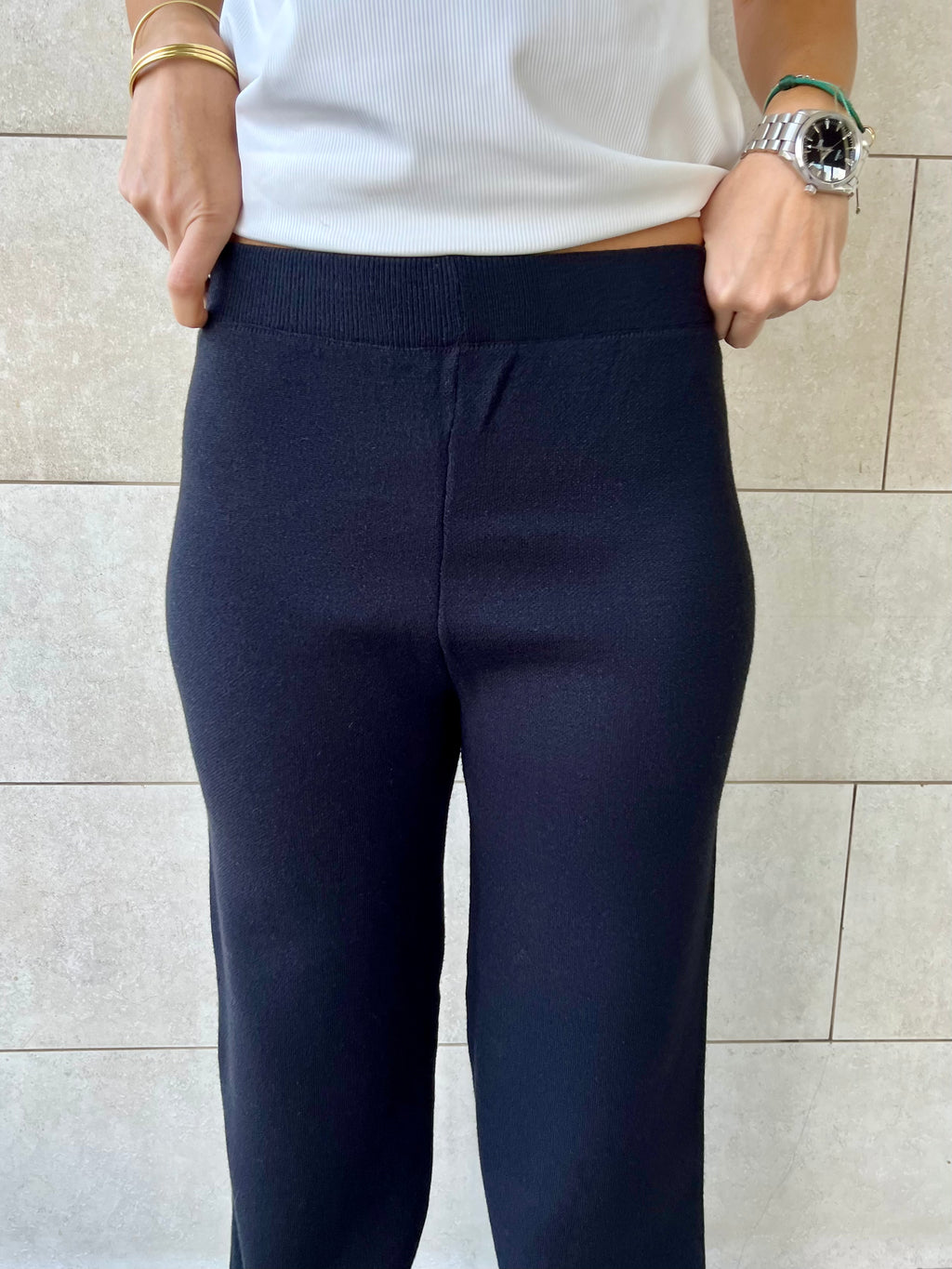 Black Structure Straight Knit Pants