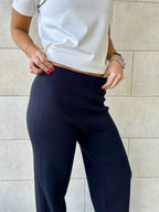 Black Structure Straight Knit Pants