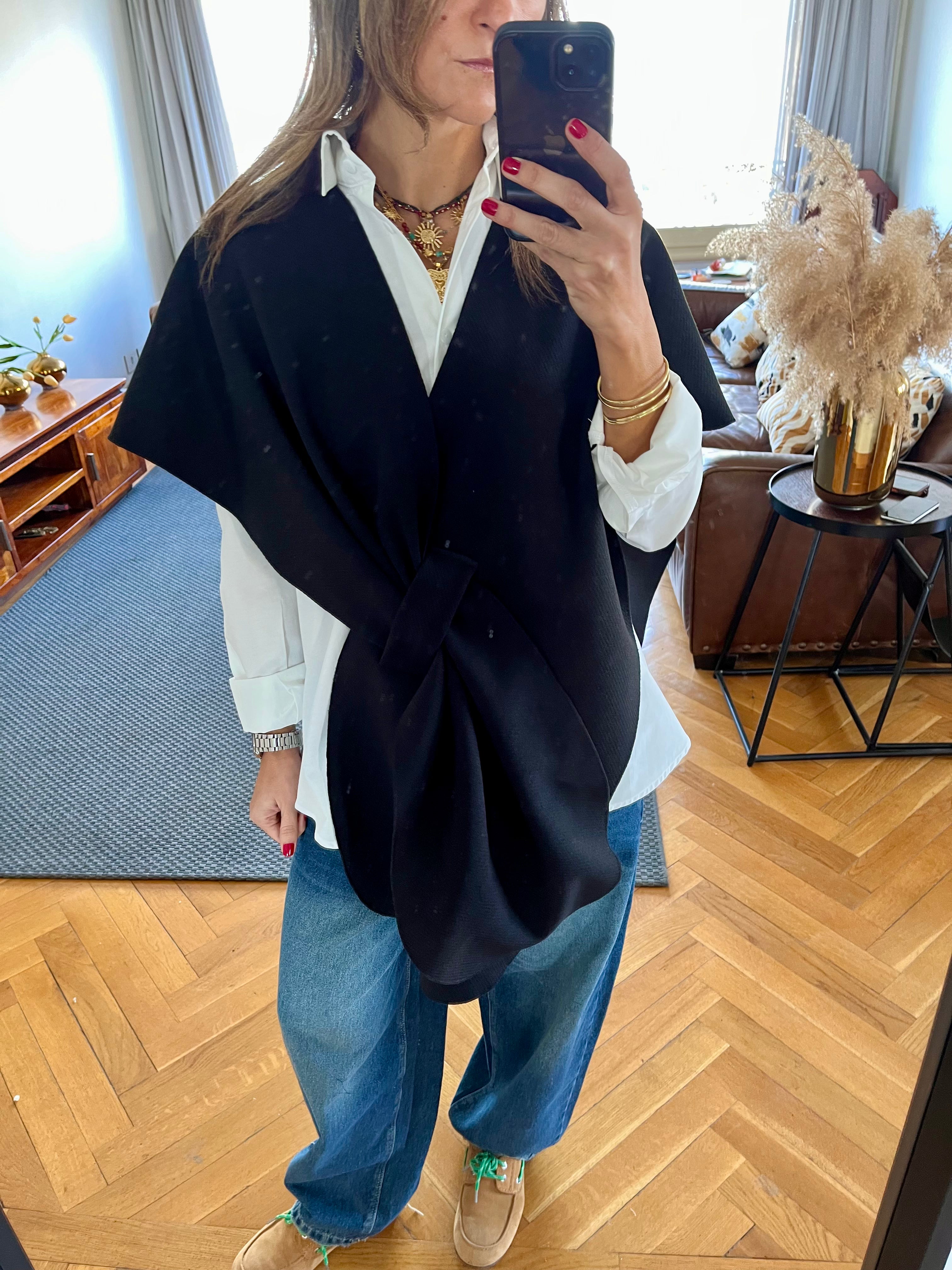 Black Relaxed Cape Poncho