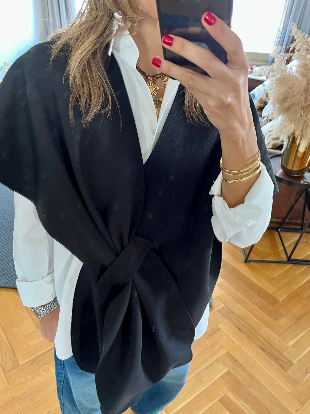 Black Relaxed Cape Poncho