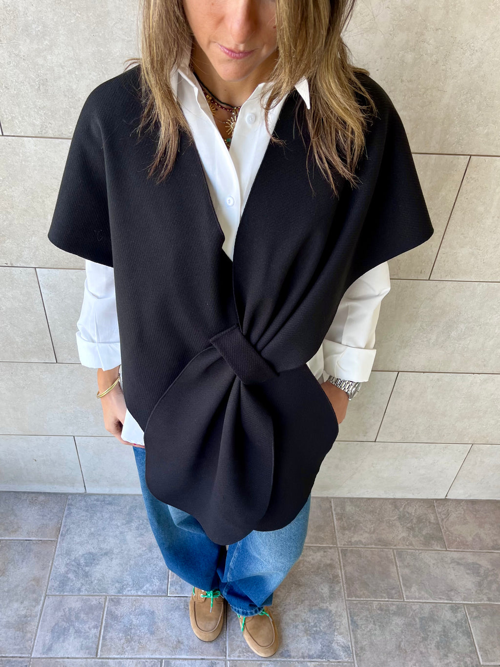 Black Relaxed Cape Poncho