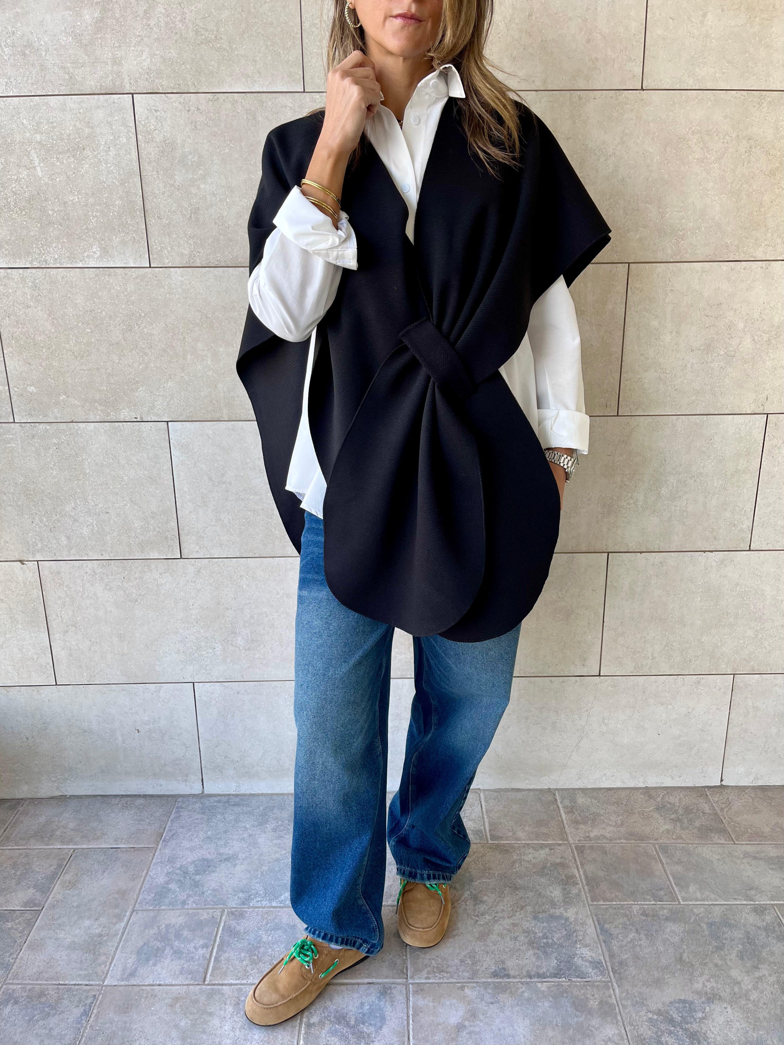 Black Relaxed Cape Poncho