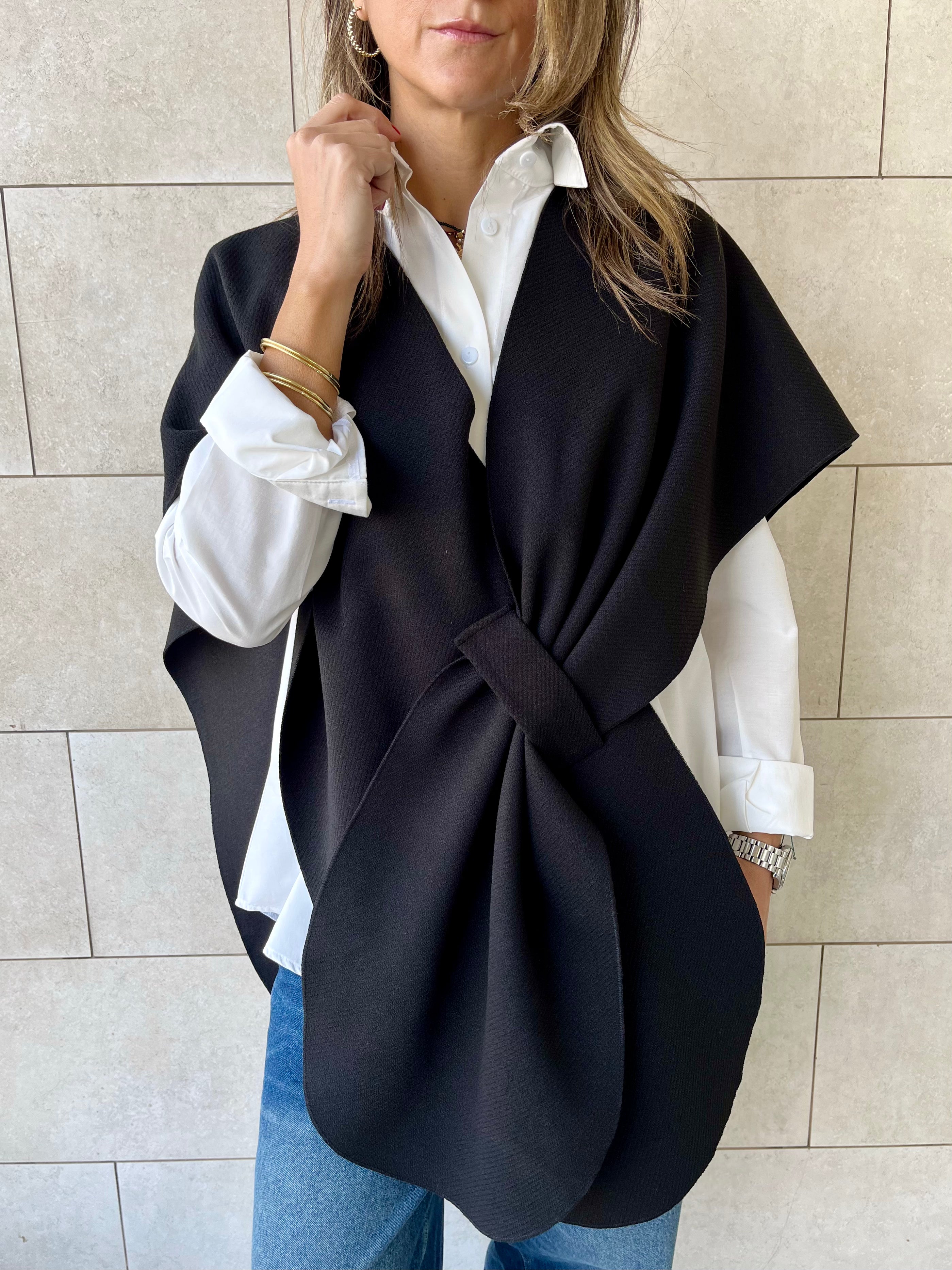 Black Relaxed Cape Poncho