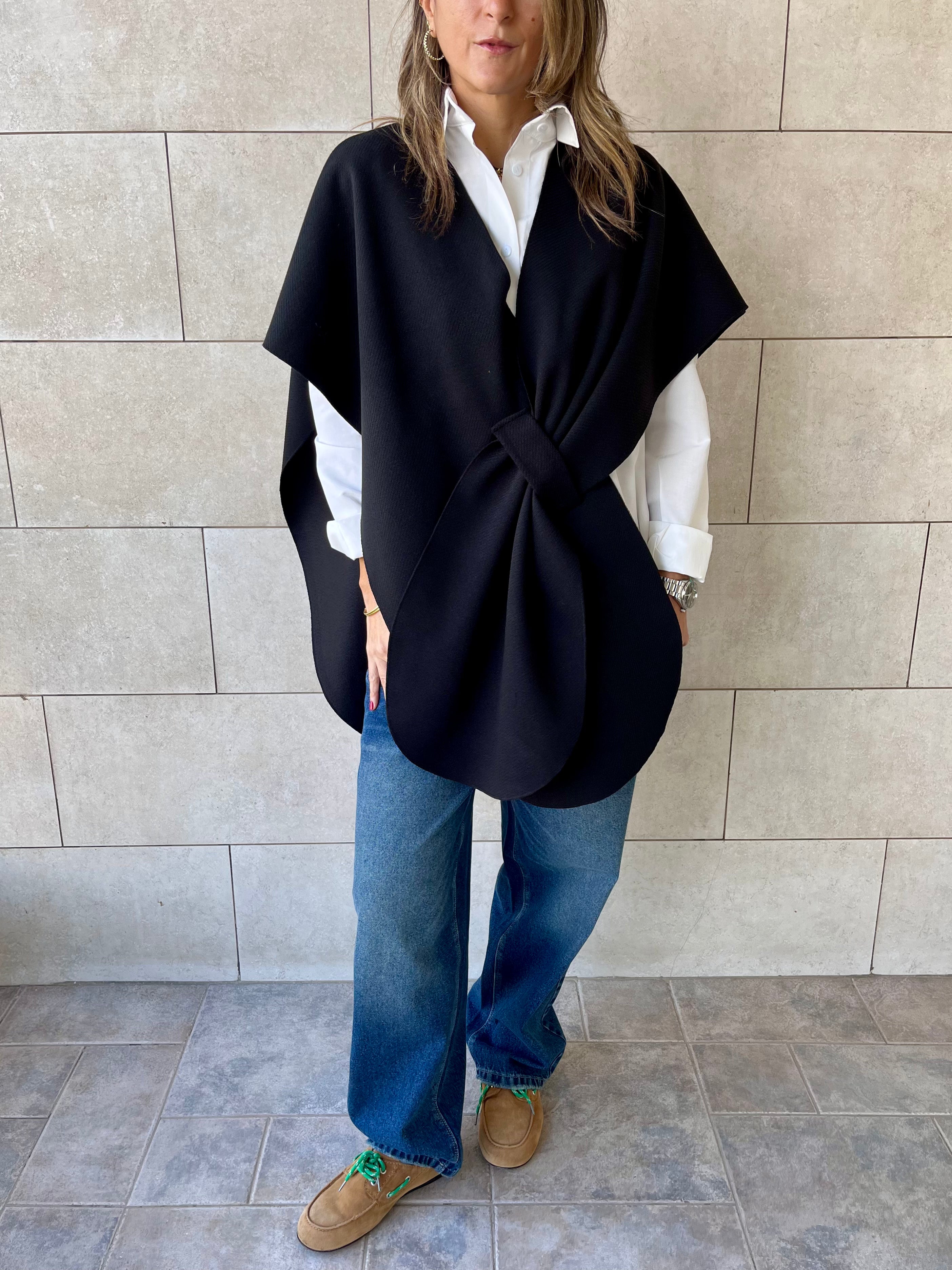 Black Relaxed Cape Poncho