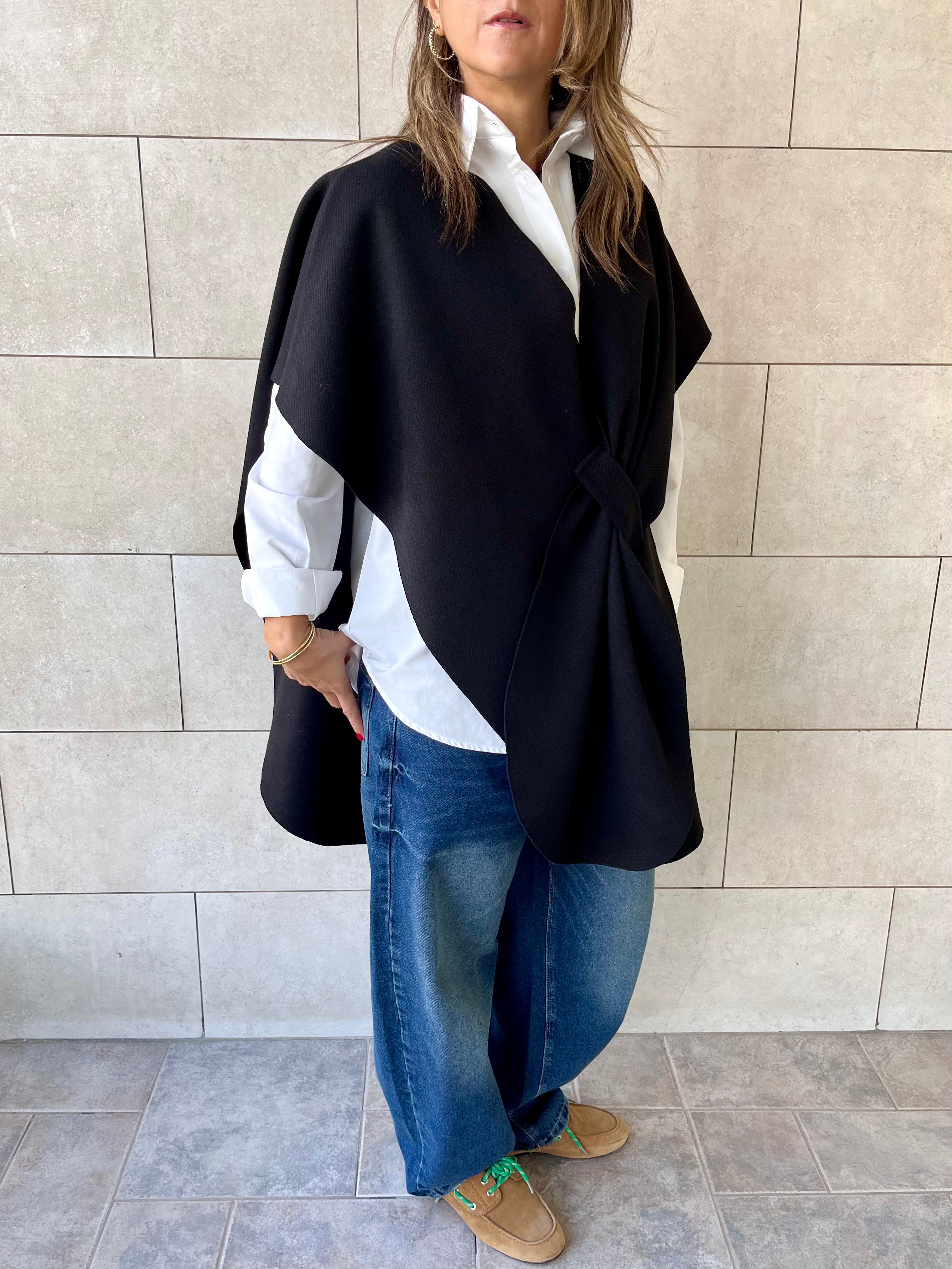 Black Relaxed Cape Poncho