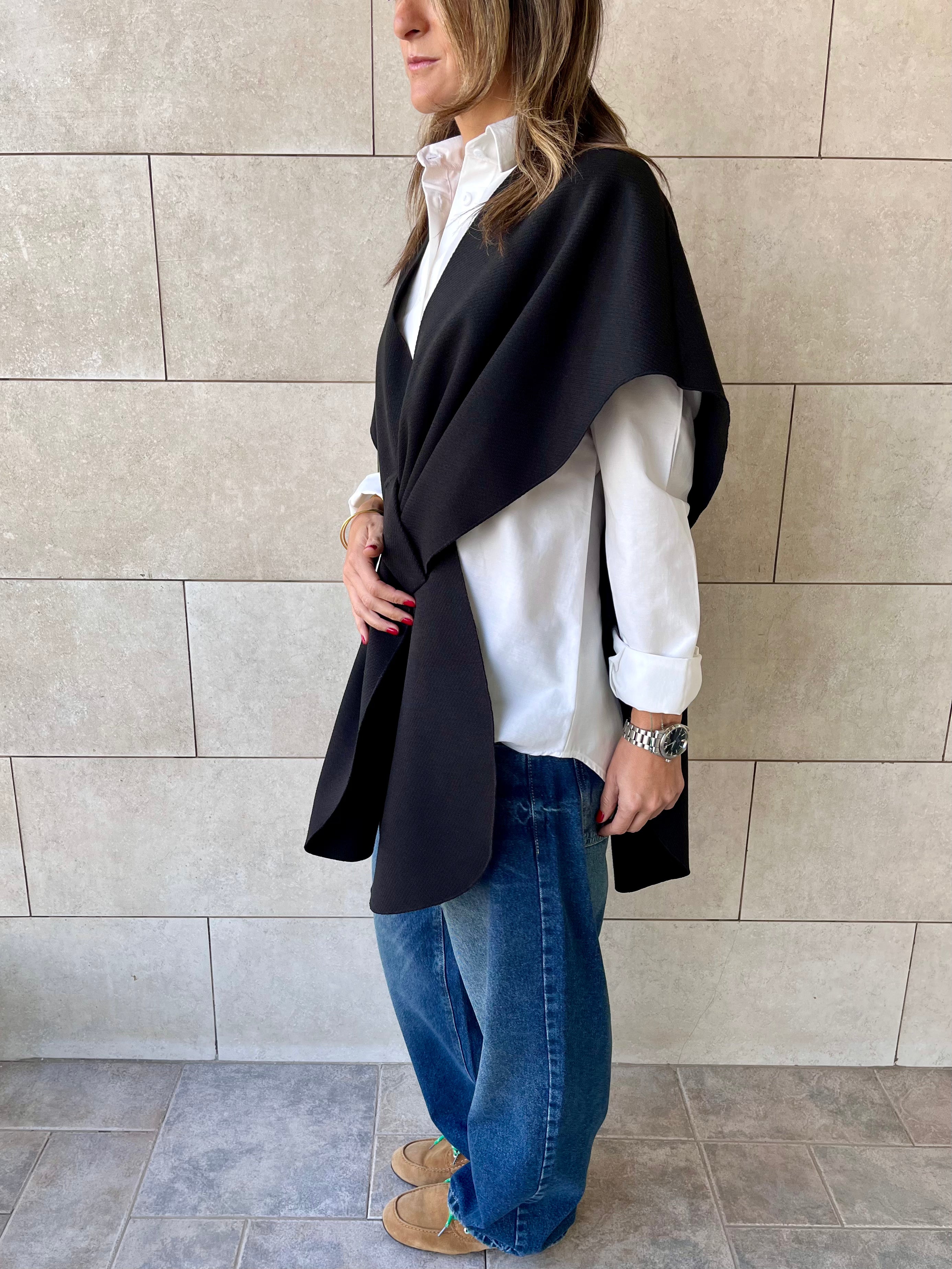 Black Relaxed Cape Poncho