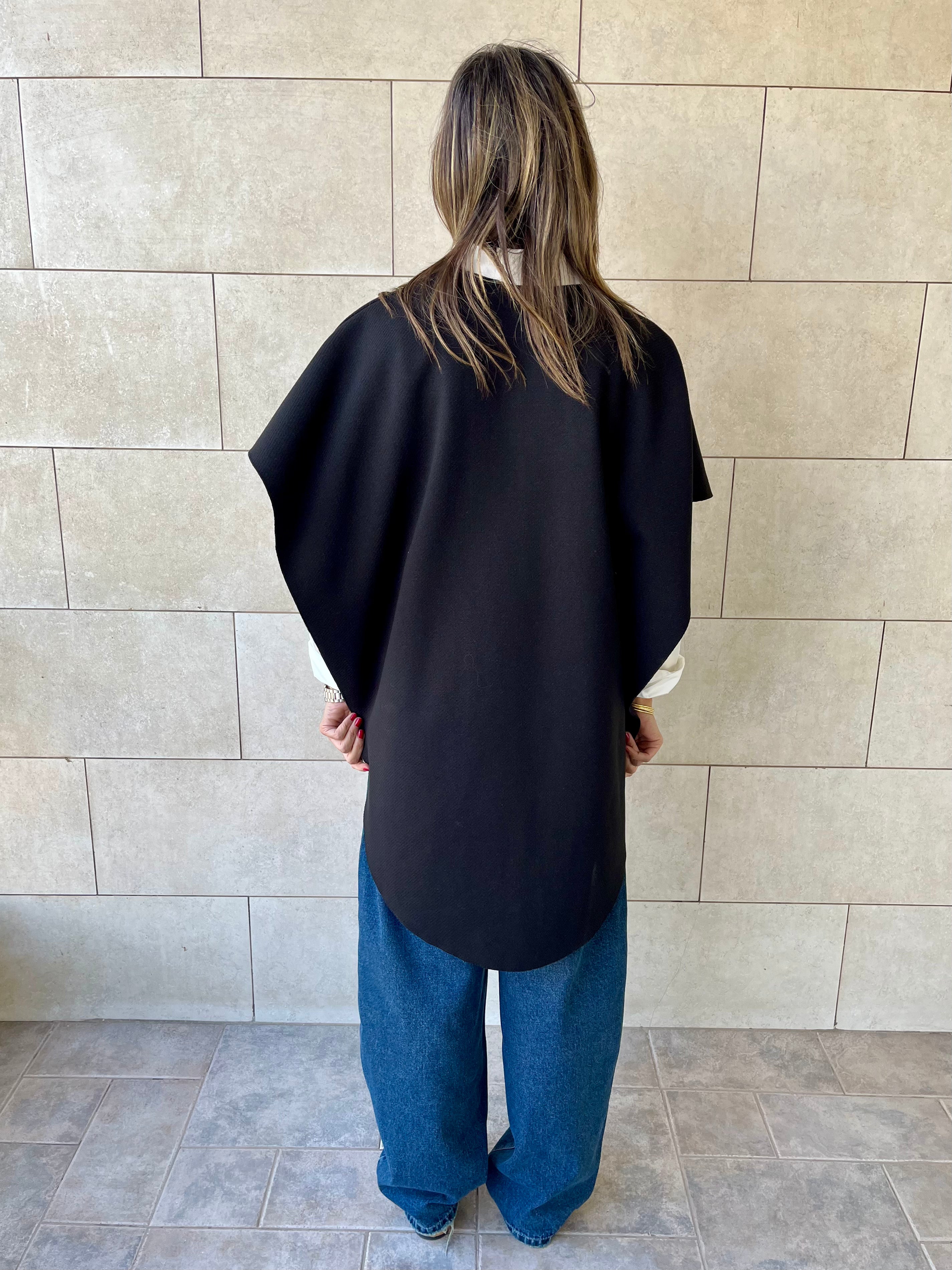 Black Relaxed Cape Poncho
