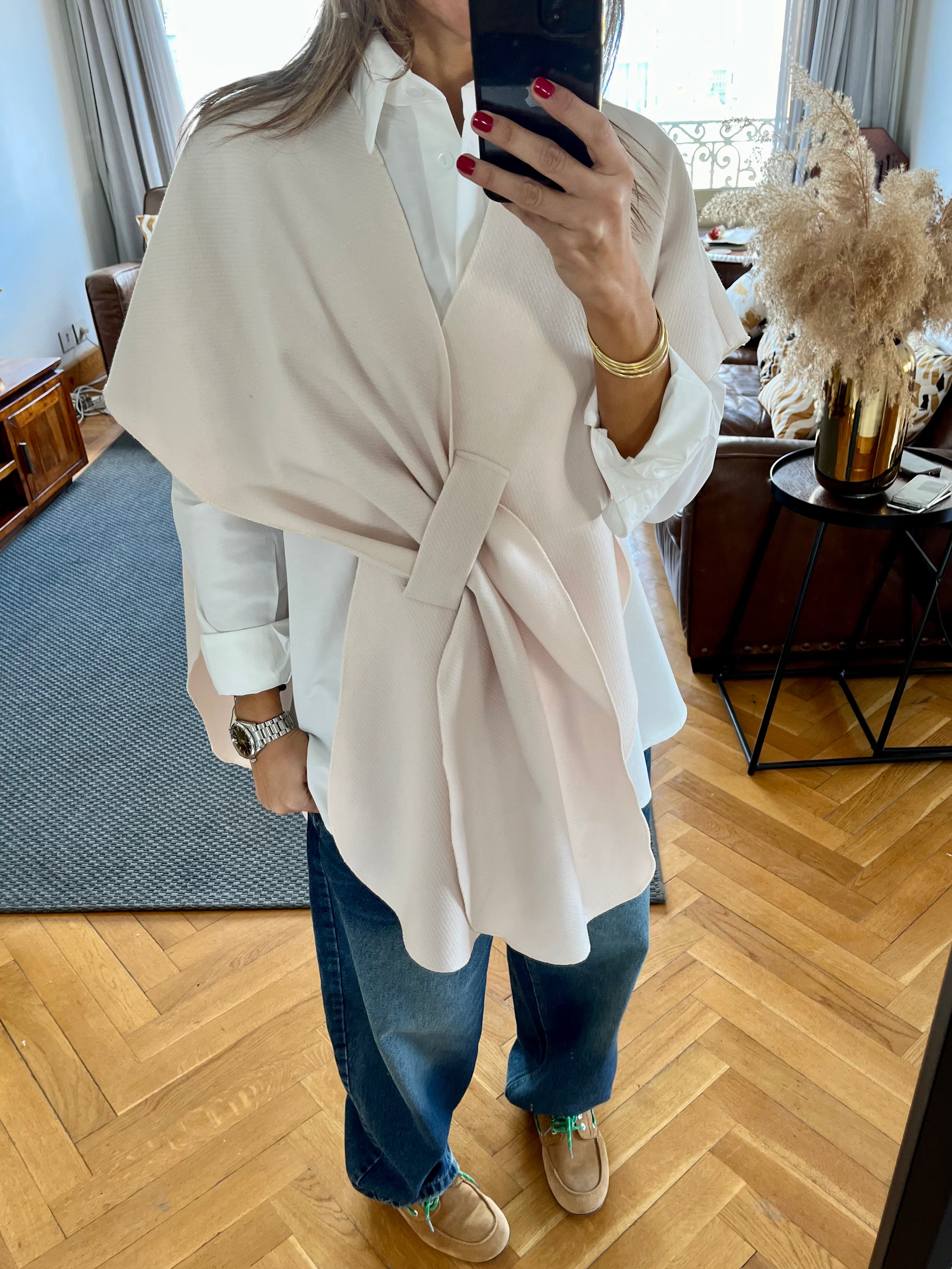 Beige Relaxed Cape Poncho