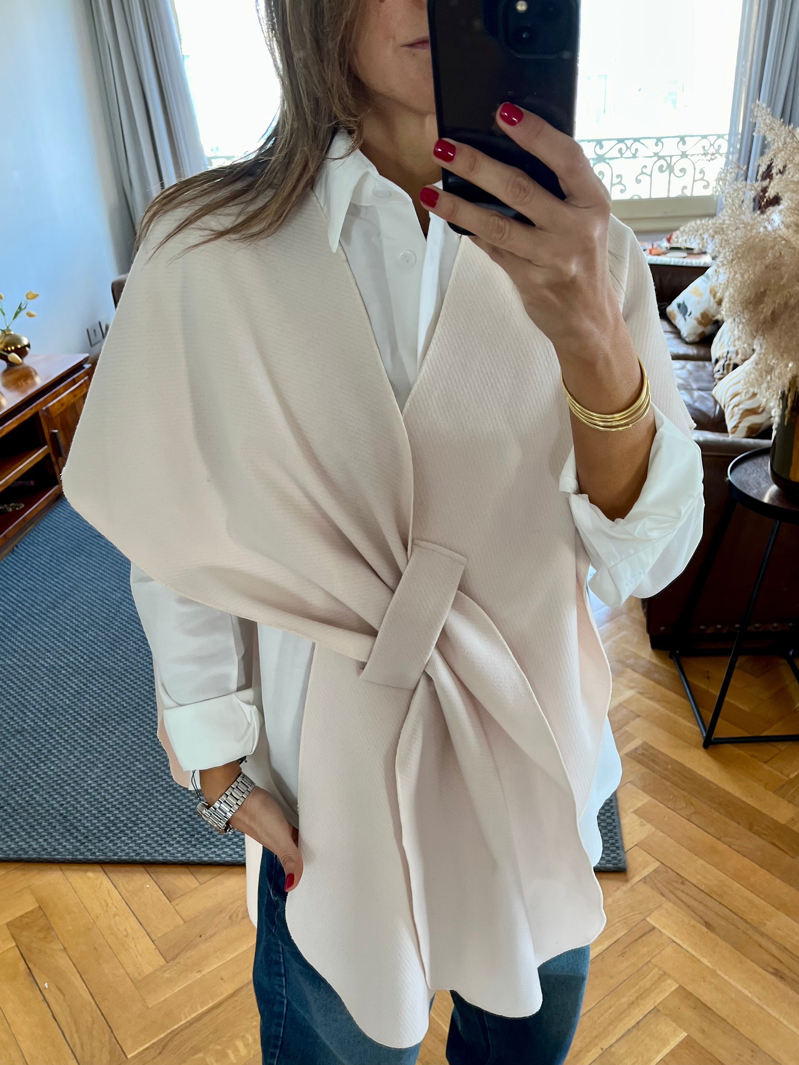 Beige Relaxed Cape Poncho