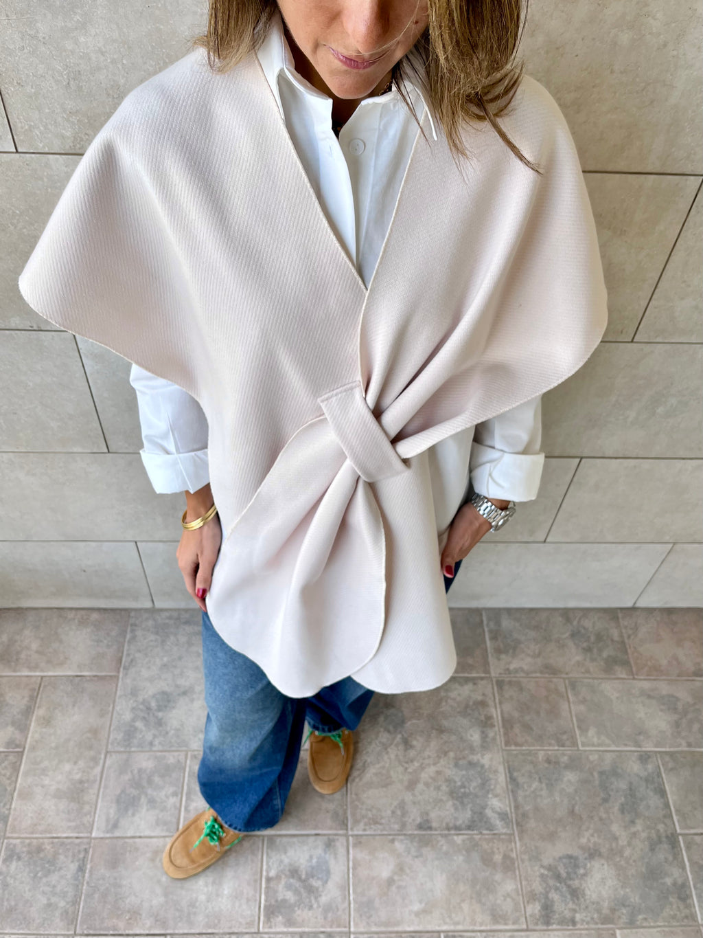 Beige Relaxed Cape Poncho