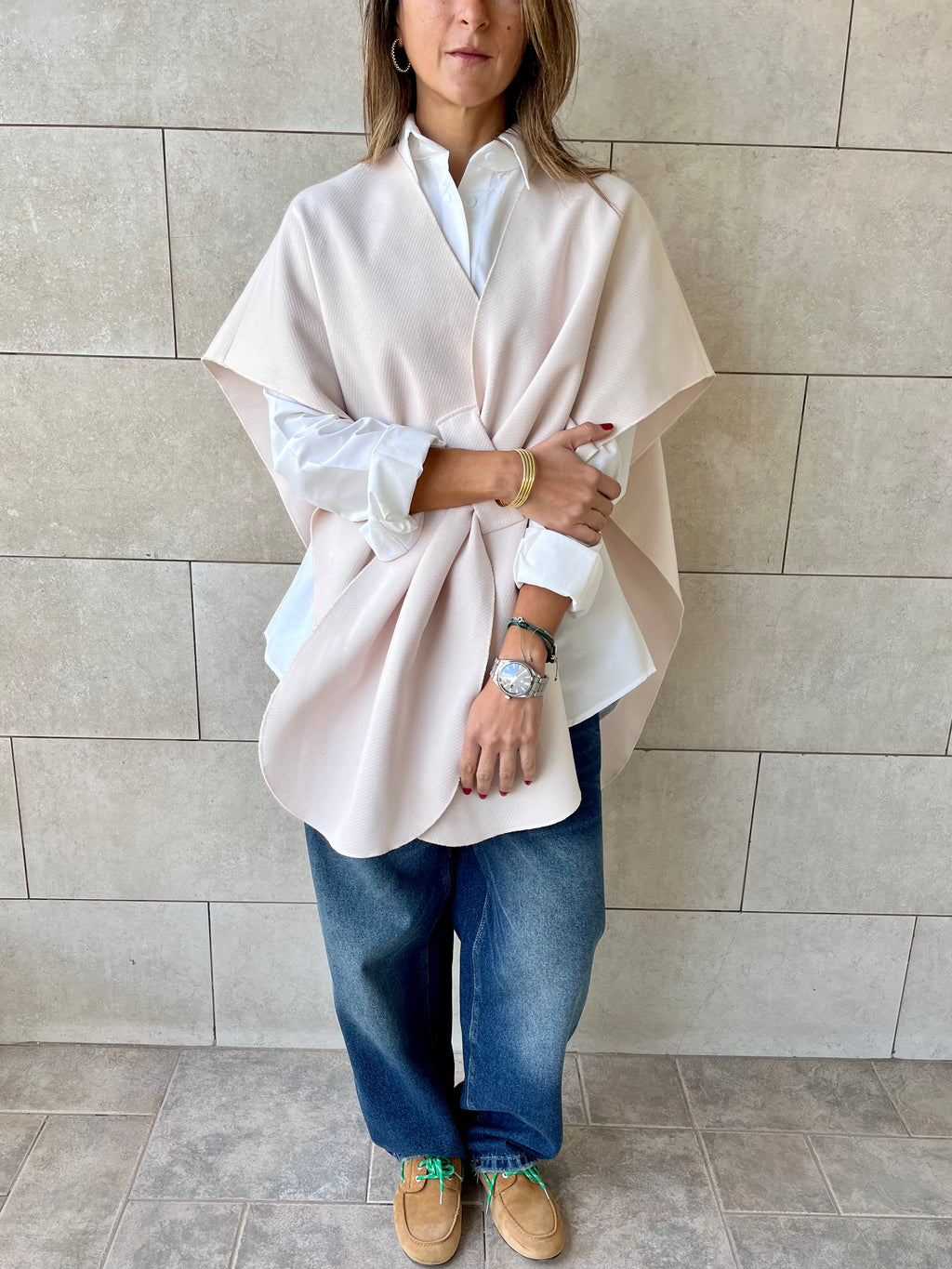 Beige Relaxed Cape Poncho