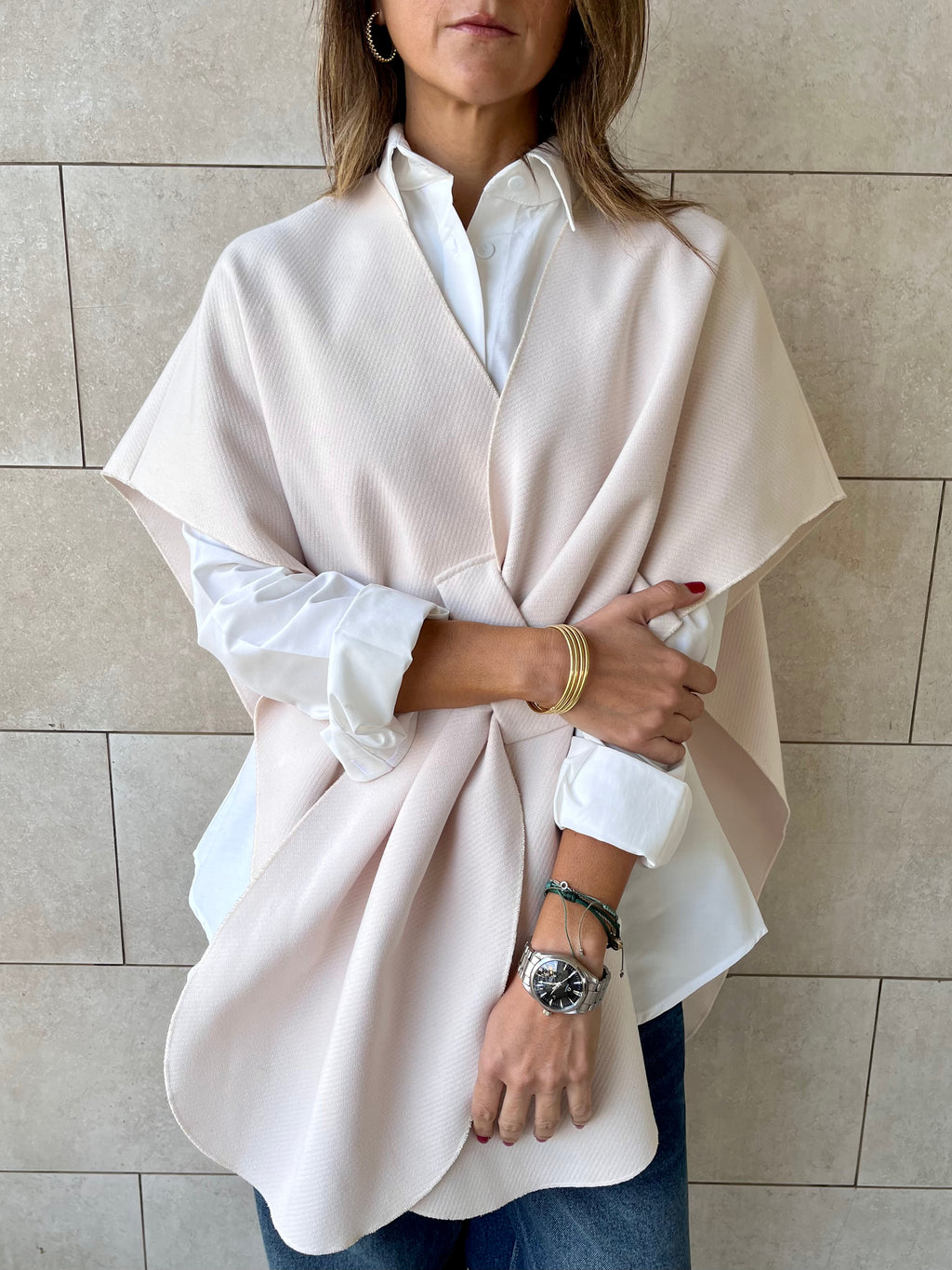Beige Relaxed Cape Poncho