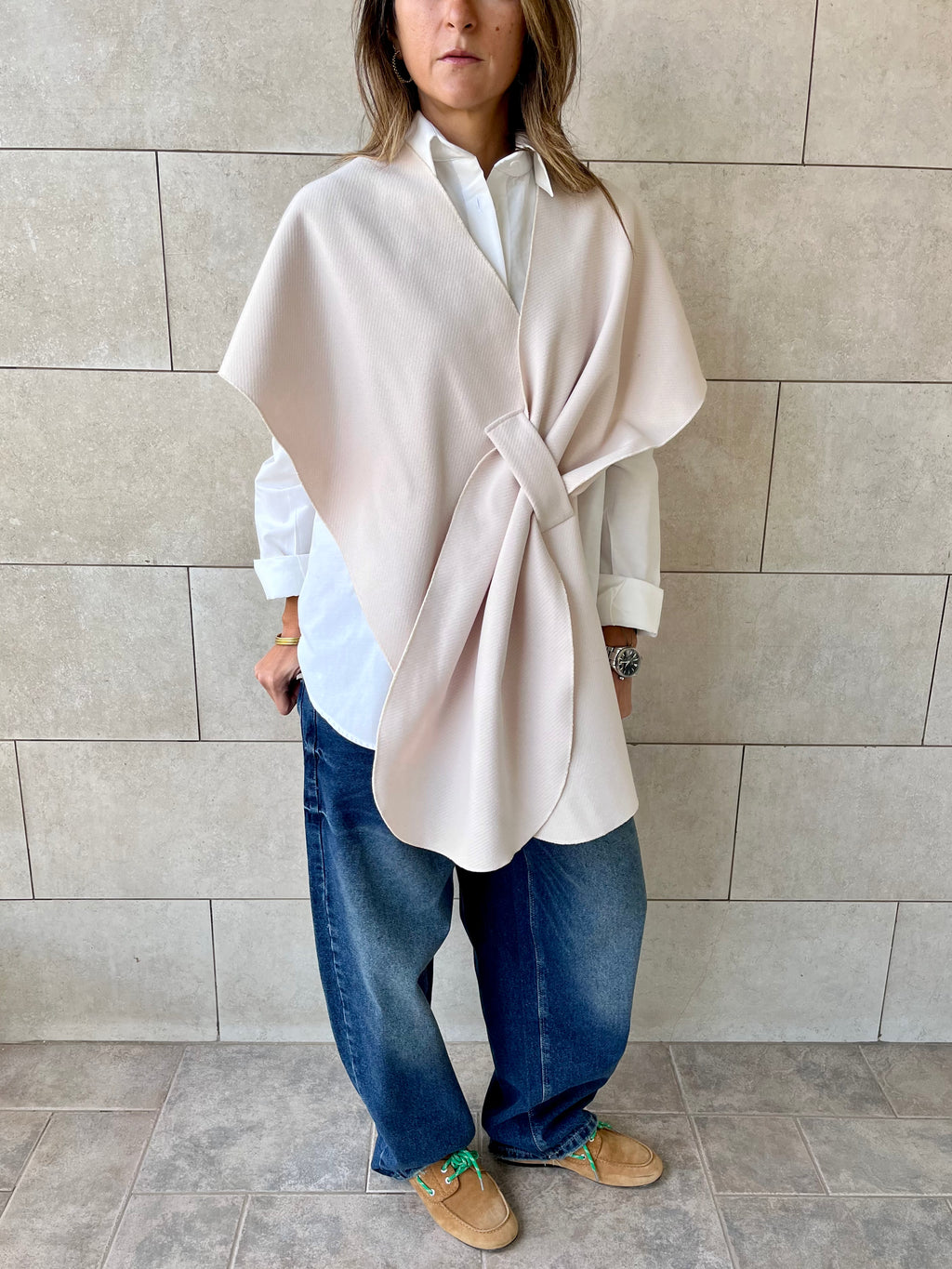 Beige Relaxed Cape Poncho