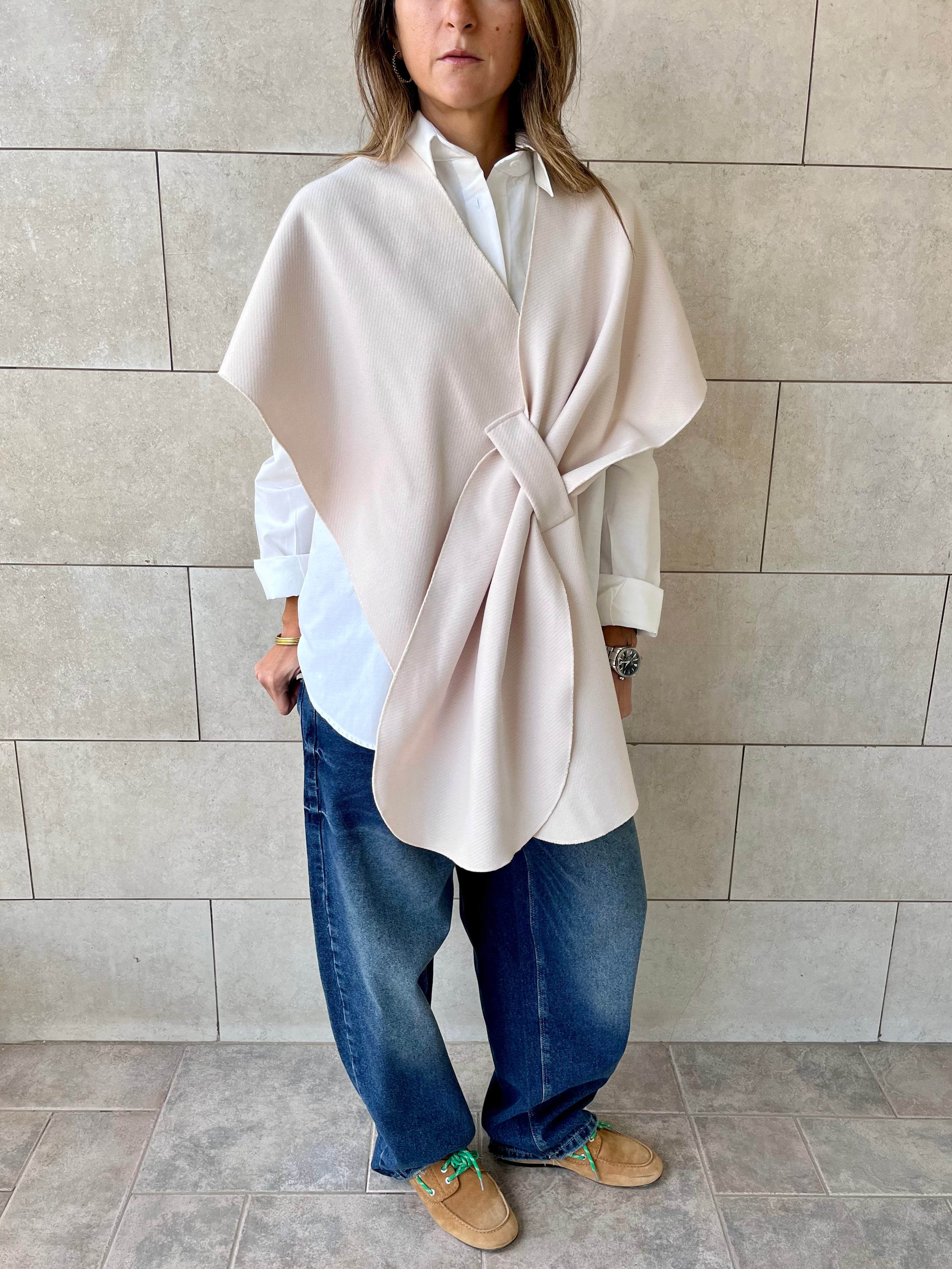 Beige Relaxed Cape Poncho